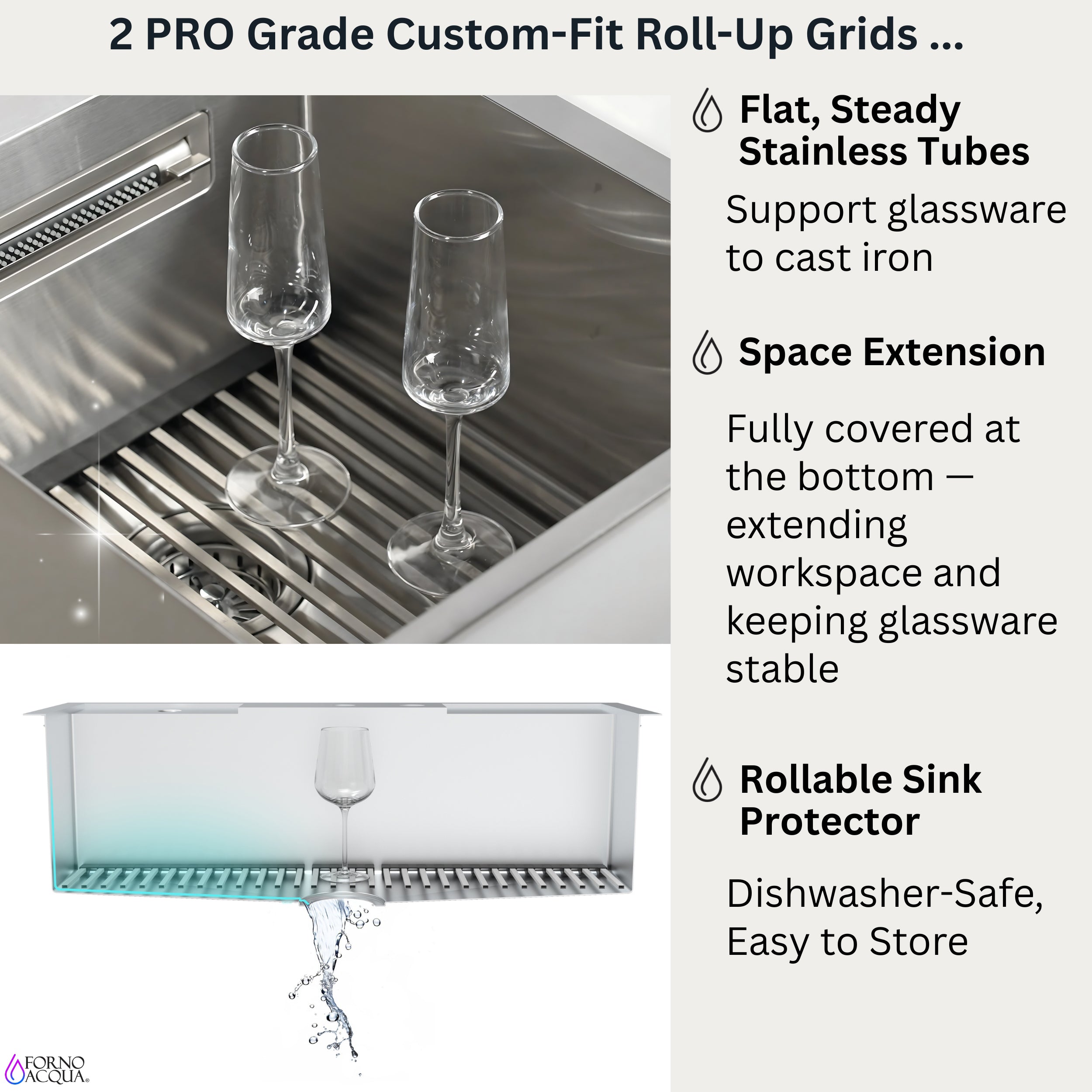 FORNO ACQUA 33 in. Drop-In/Undermount 50/50 Double Bowl Stainless Steel Sink with Faucet & Waterfall