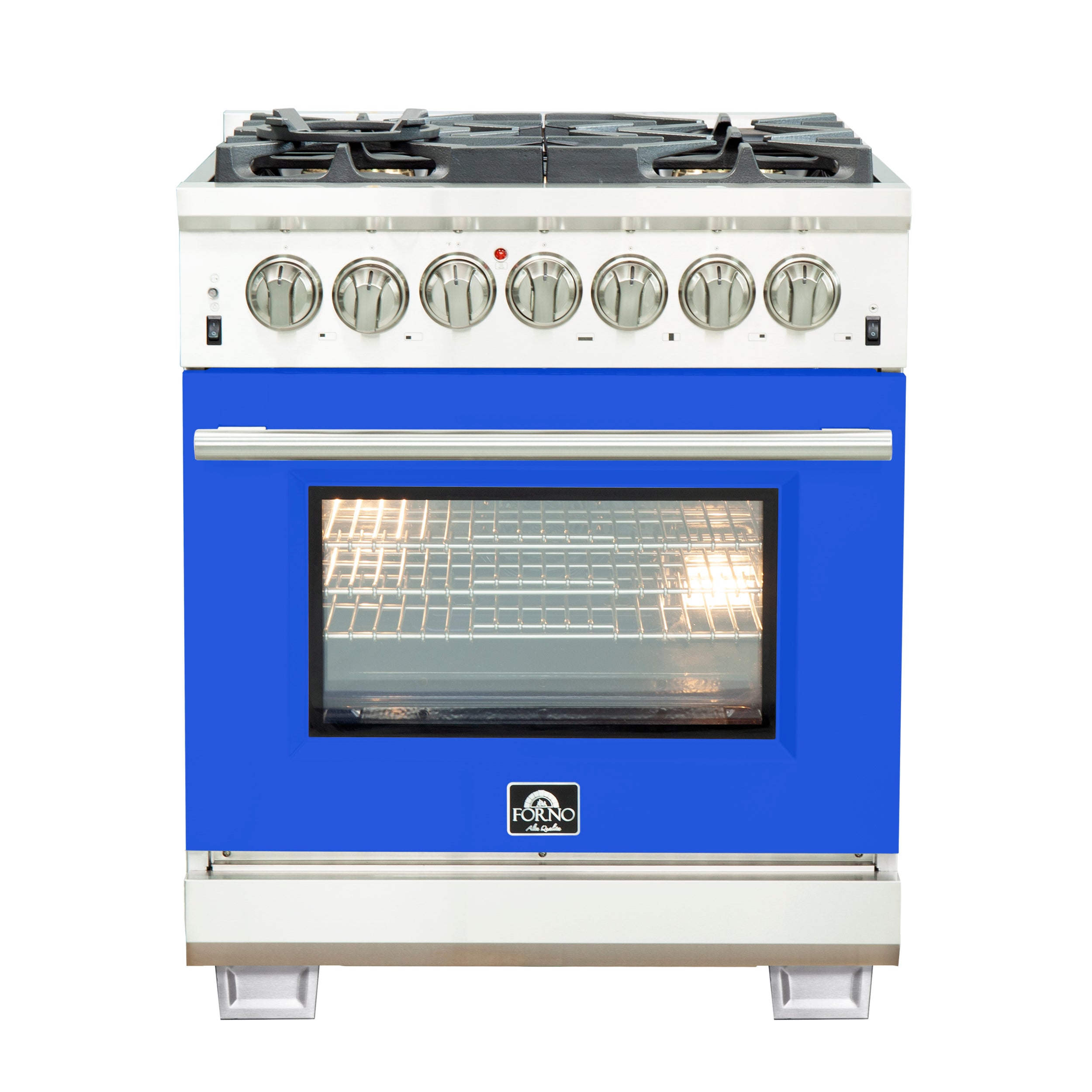 Forno Capriasca 30-Inch Freestanding Dual Fuel Range, 4 Burners, True Convection Oven, Blue Door