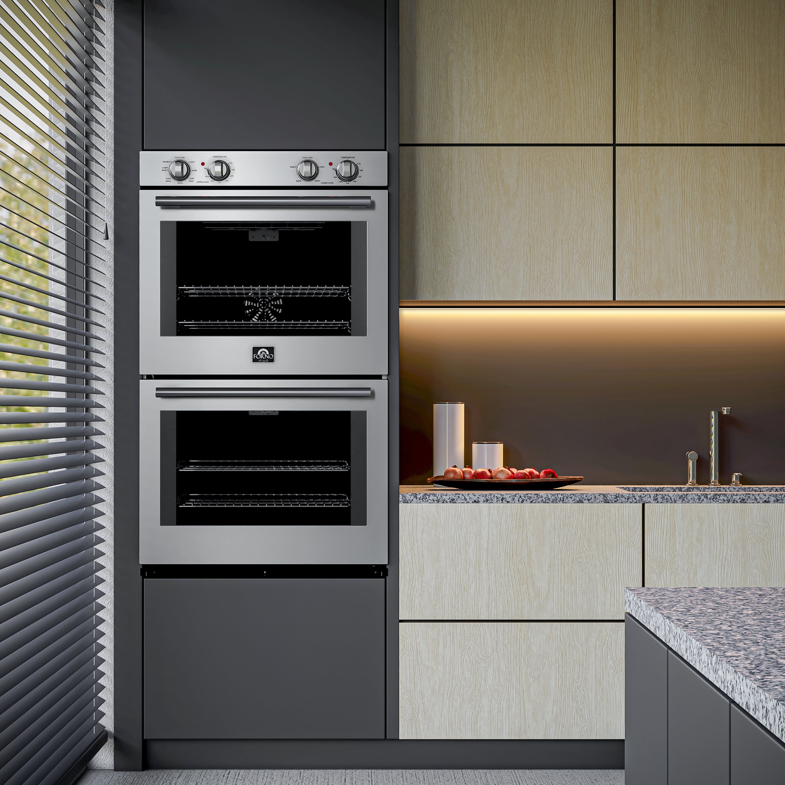 Forno Vomero 30-Inch Double Wall Oven, Stainless Steel, 10 cu.ft Total Capacity, 7100W Convection, Mechanical Controls, Self-Cleaning Function