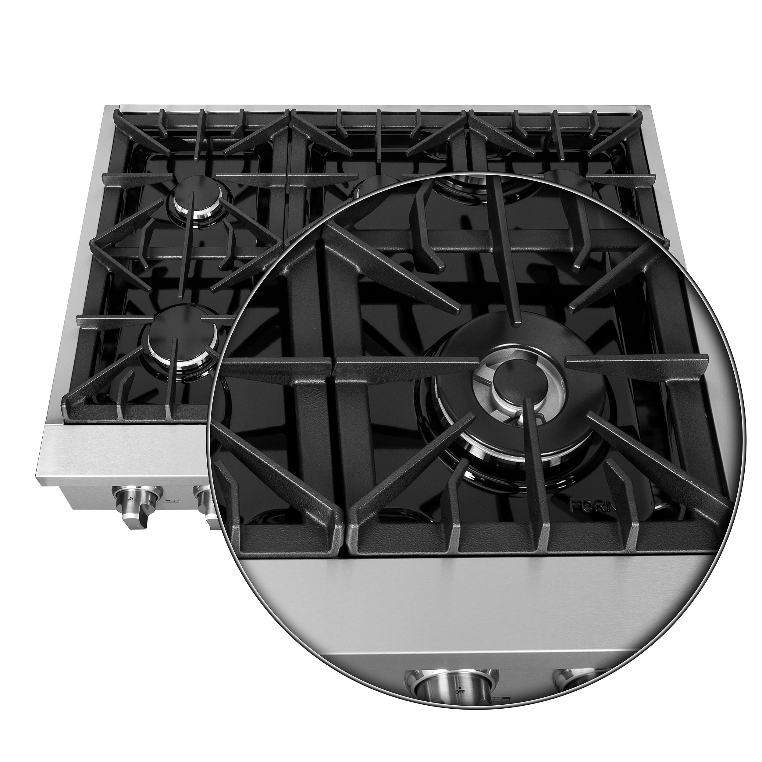 Forno Cossato Alta Qualita 36-Inch Pro-Style Gas Rangetop, Stainless Steel, 6 Sealed Burners, 83,000 BTU Total Output, Continuous Cast Iron Grates