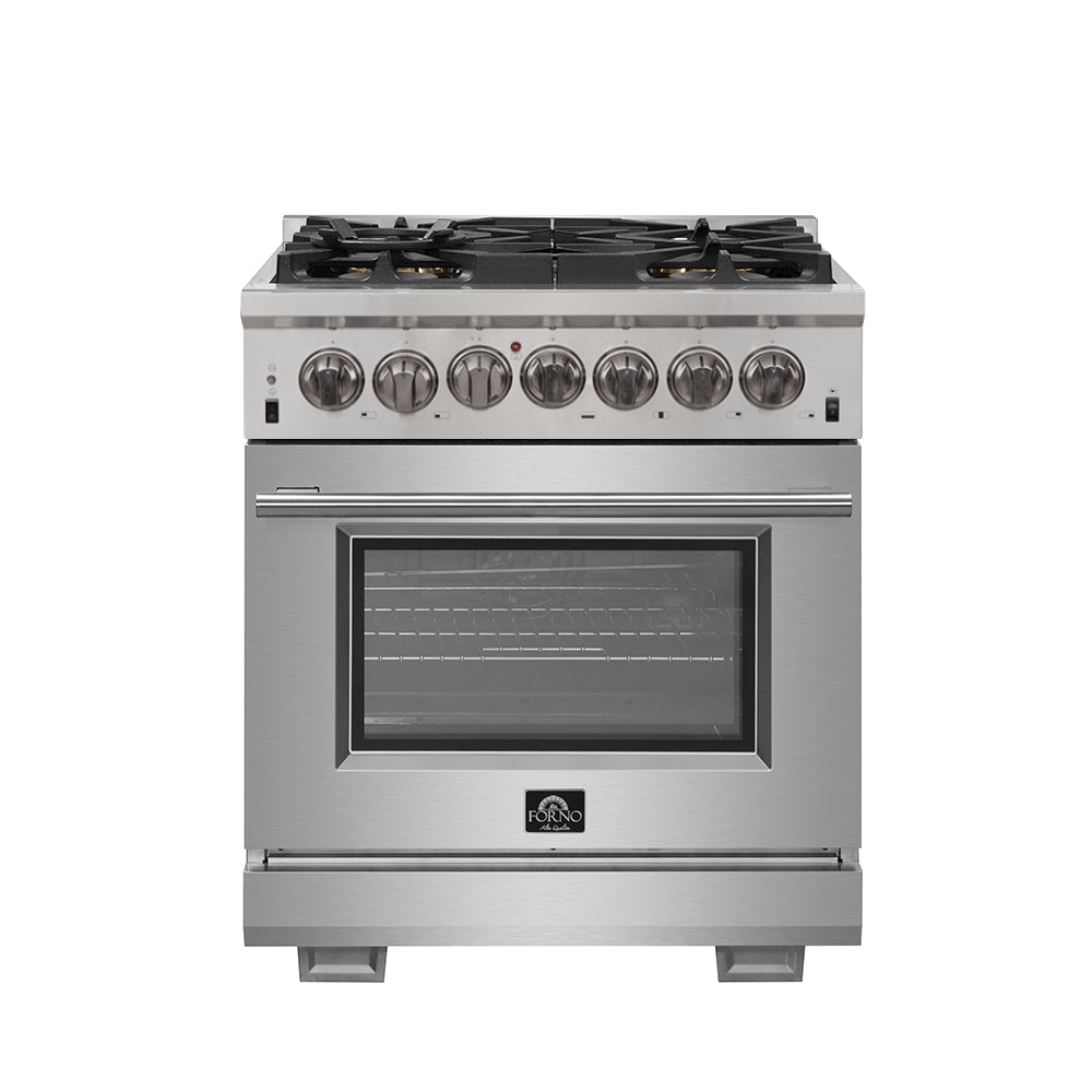 Forno Capriasca 30-Inch Freestanding Dual Fuel Range, 4 Burners, True Convection Oven