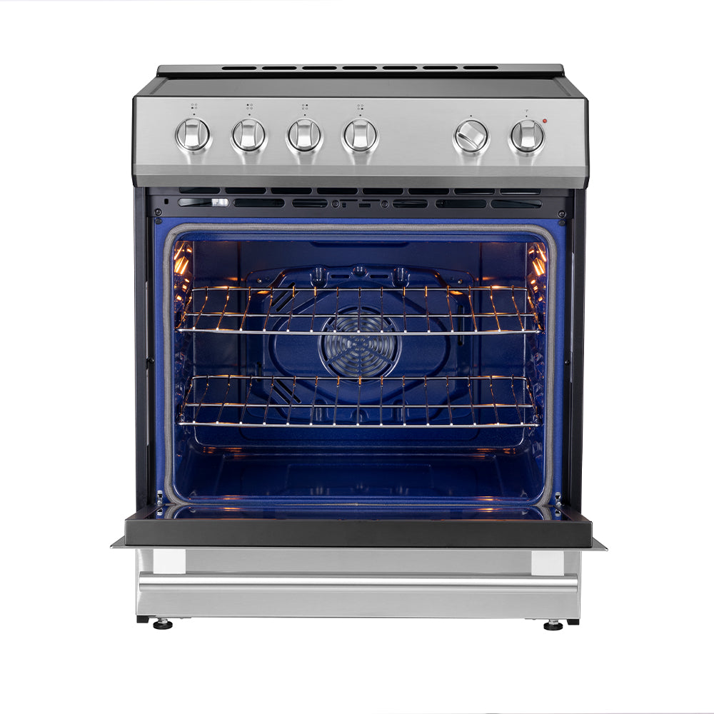 Forno Leonardo Espresso 30-Inch Slide-In Stainless Steel Induction Range, Convection Oven, 5 Cooking Zones
