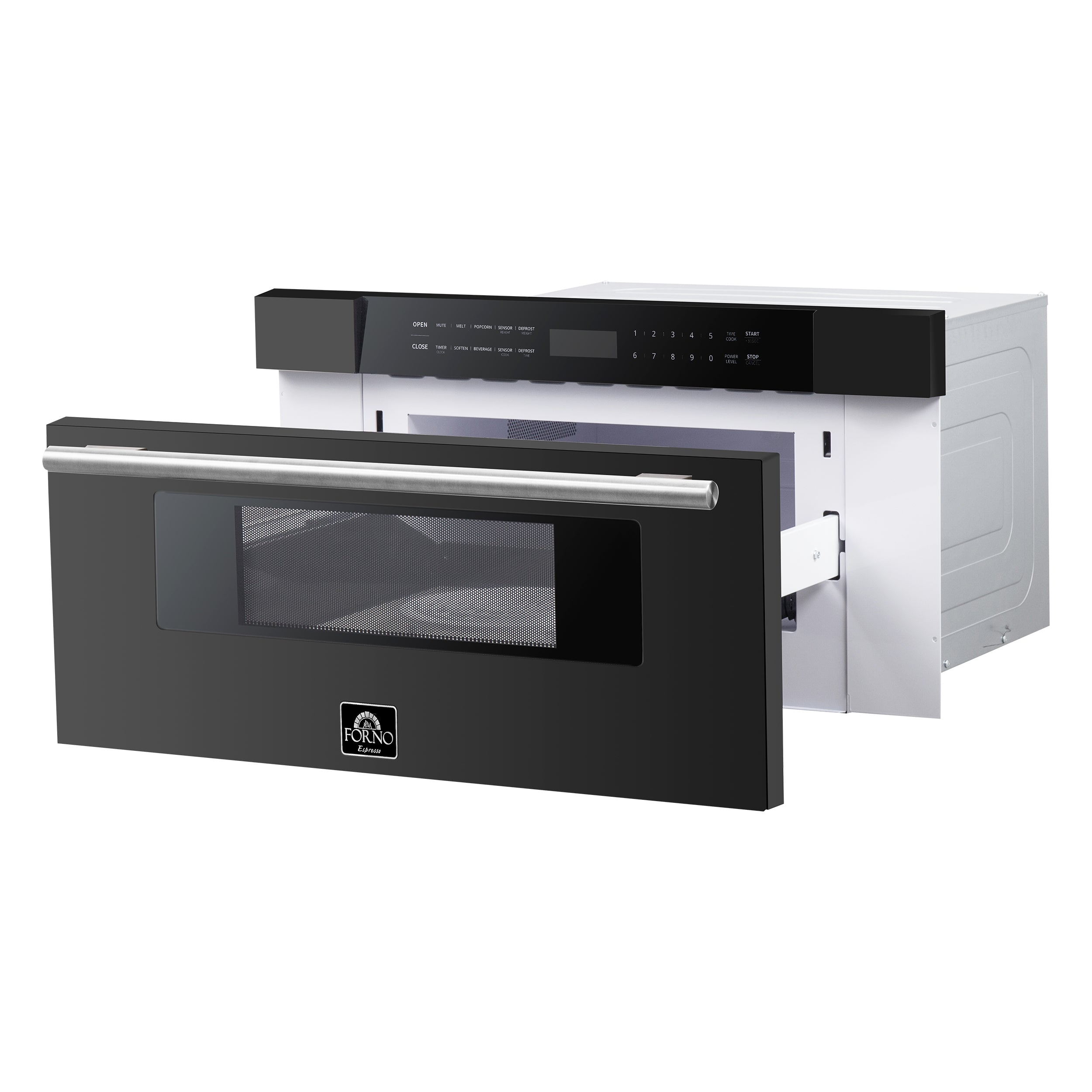 Forno Capoliveri Espresso 30-Inch Microwave Drawer, Black, 1.2 cu.ft, 1500 Watts, Built-In, Touch Control LCD Display, Auto-Touch Open/Close, 11 Power Levels, Sensor Cooking