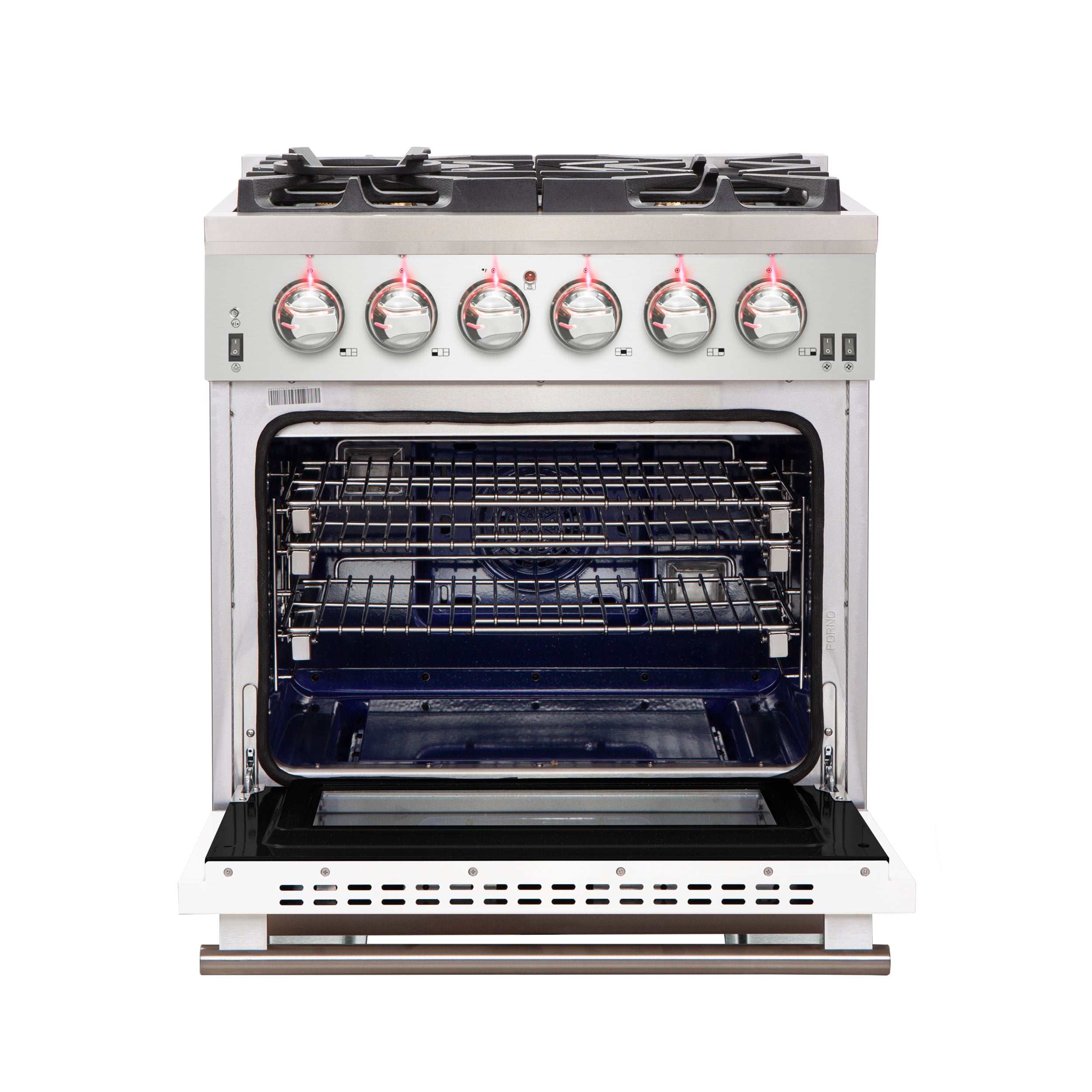 Forno Capriasca 30-Inch Freestanding Gas Range, 4 Burners, True Convection Oven, White Door