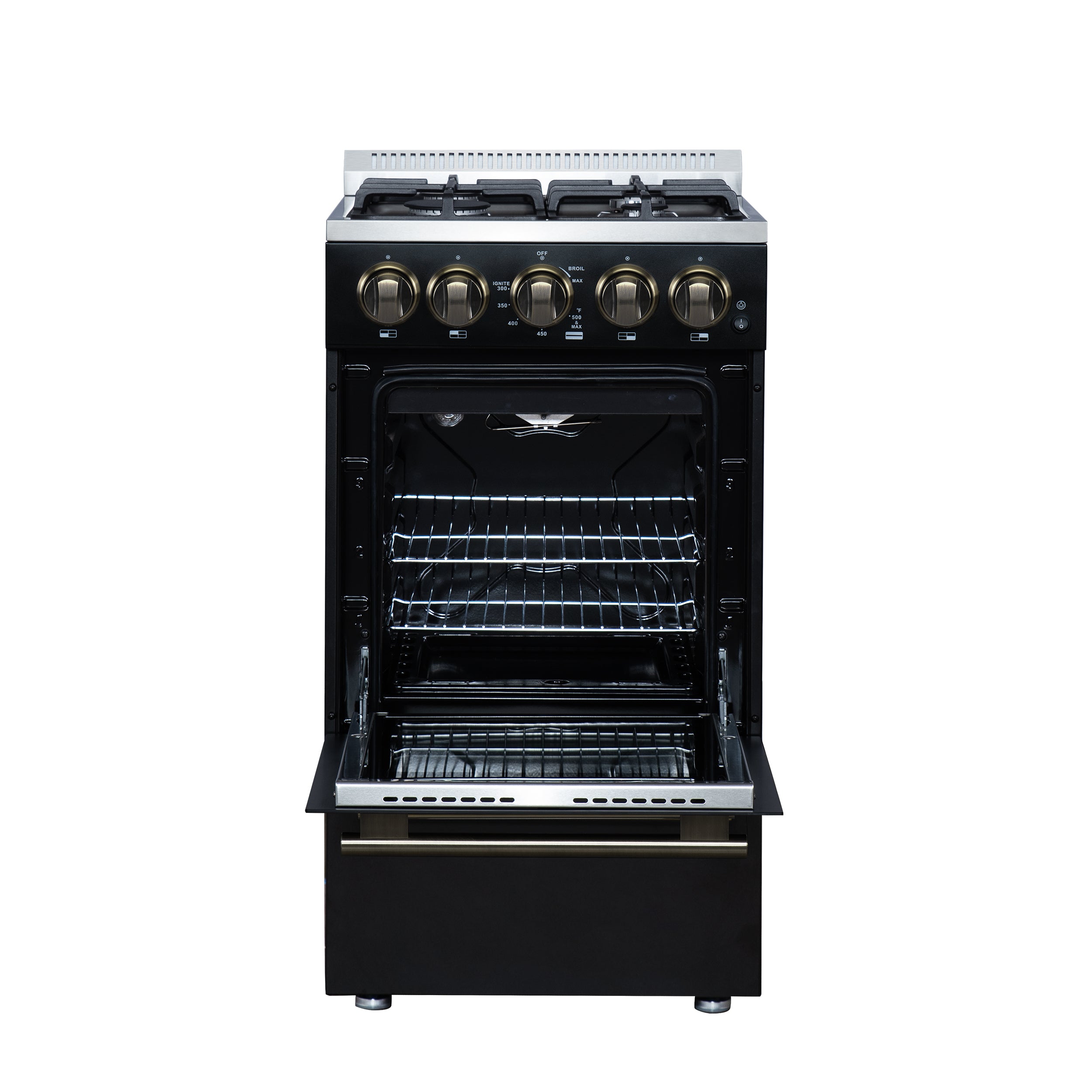 Forno Lamazze 20 Inch Freestanding Gas Range in Black, Compact Design