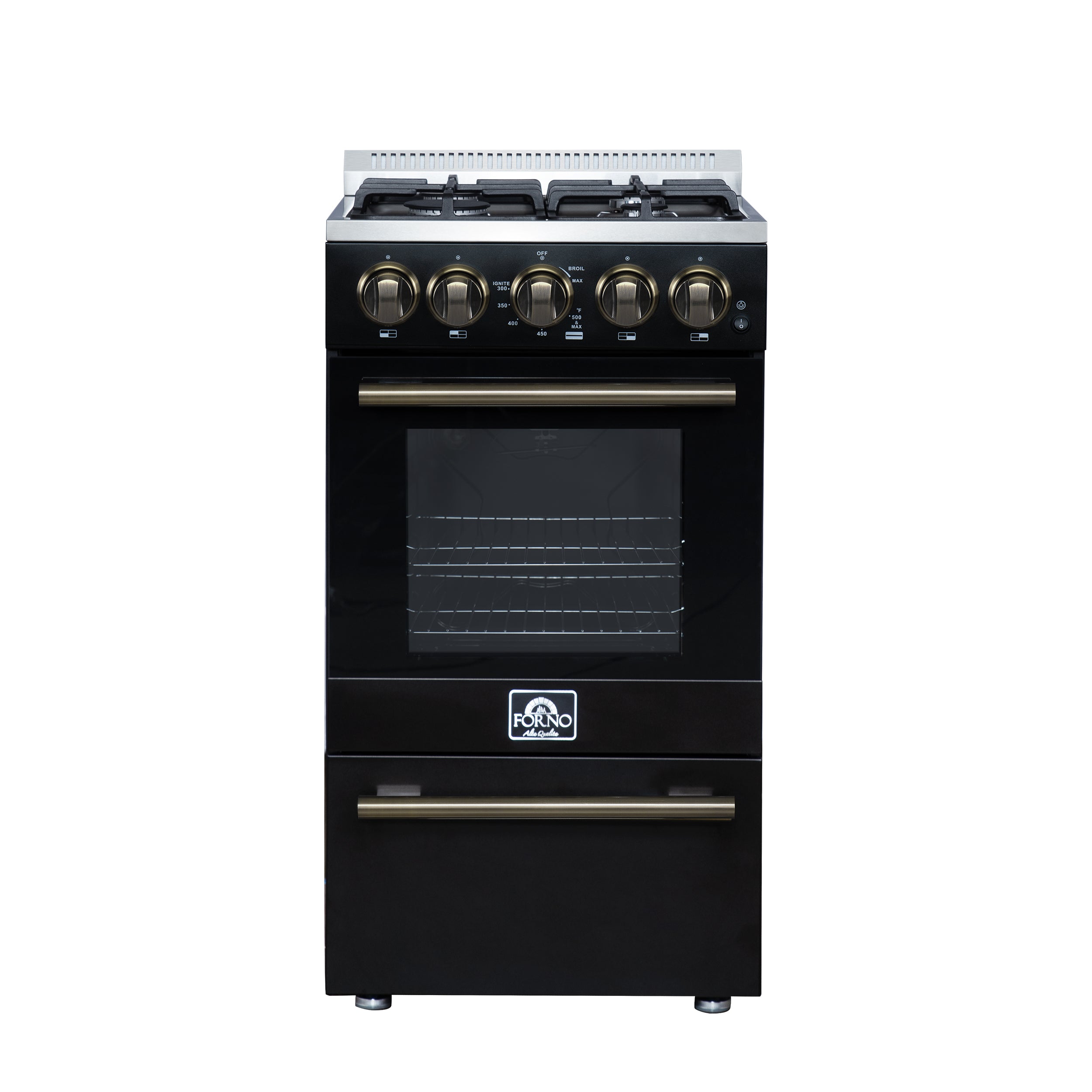Forno Lamazze 20 Inch Freestanding Gas Range in Black, Compact Design