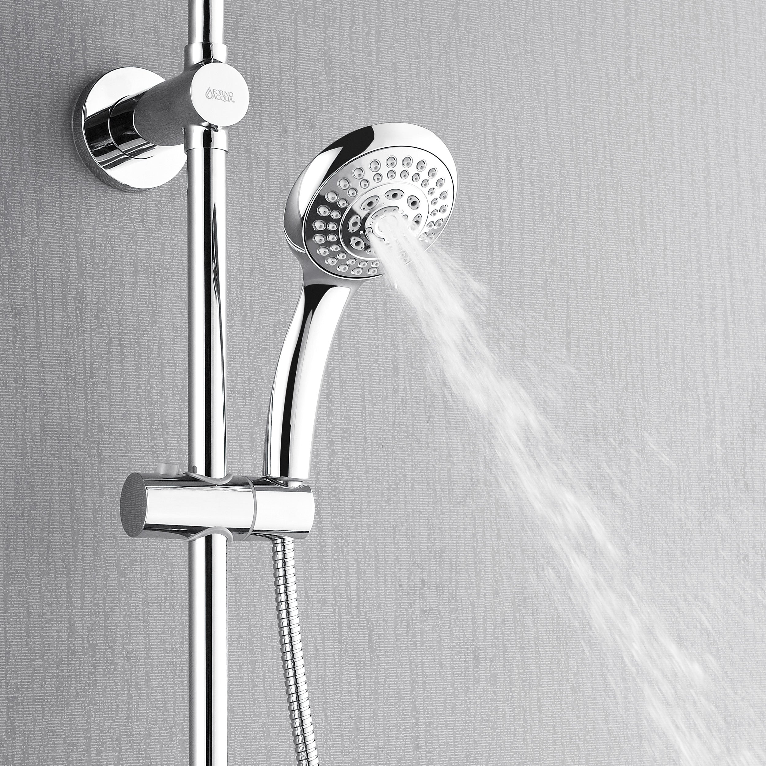 Forno Acqua AcquaSPA Retrofit Shower, Overhead Rainfall, 8 Inch Shower Head, Handheld Shower Head, Body Jets, 6 Way Diverter, Polished Stainless Steel Finish, 2.5 GPM Flow Rate