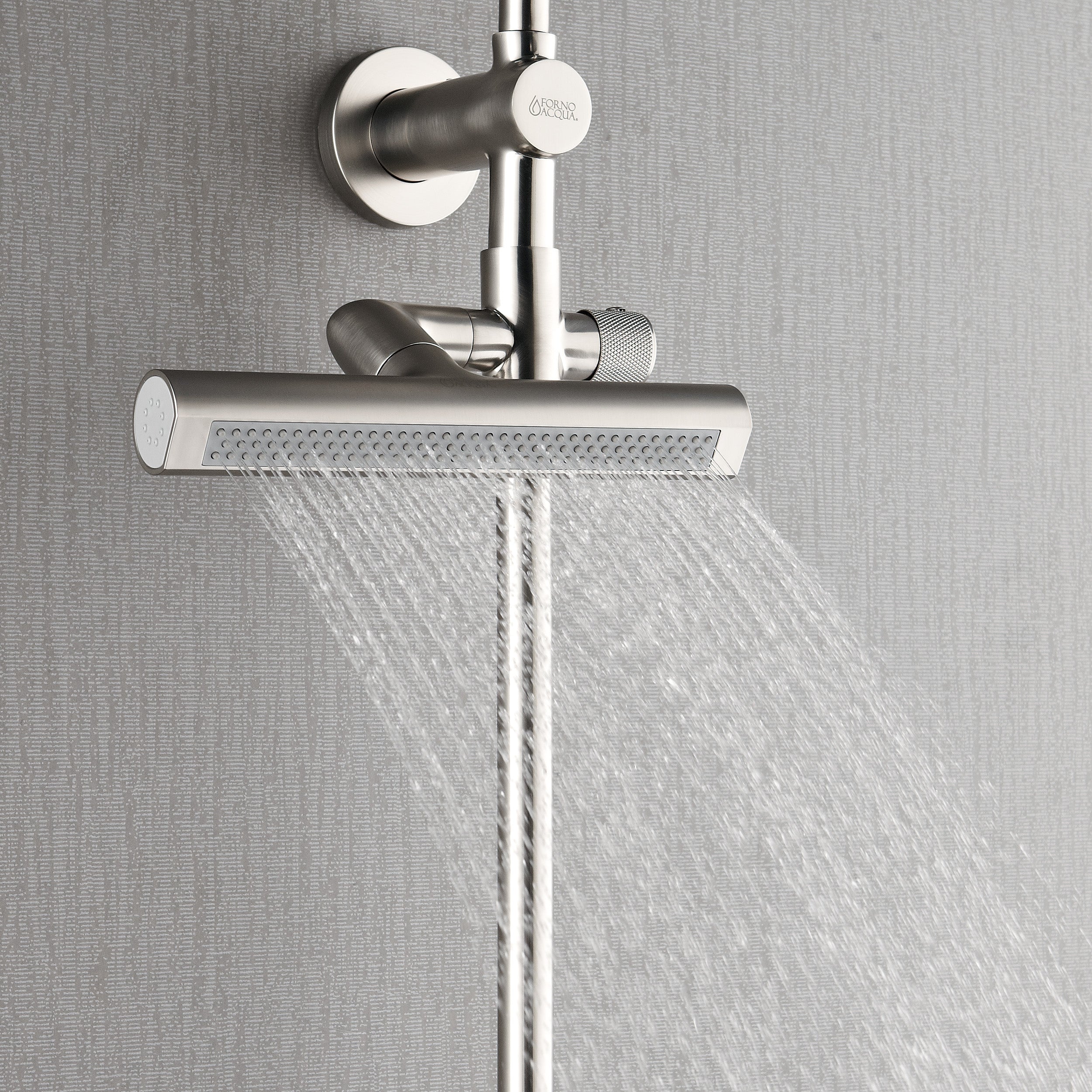 Forno Acqua AcquaFALL Shower, Brushed Nickel Finish, Overhead Rainfall Shower, 7 Way Diverter, Handheld Shower Head, Body Jets, 1.8 GPM Flow Rate
