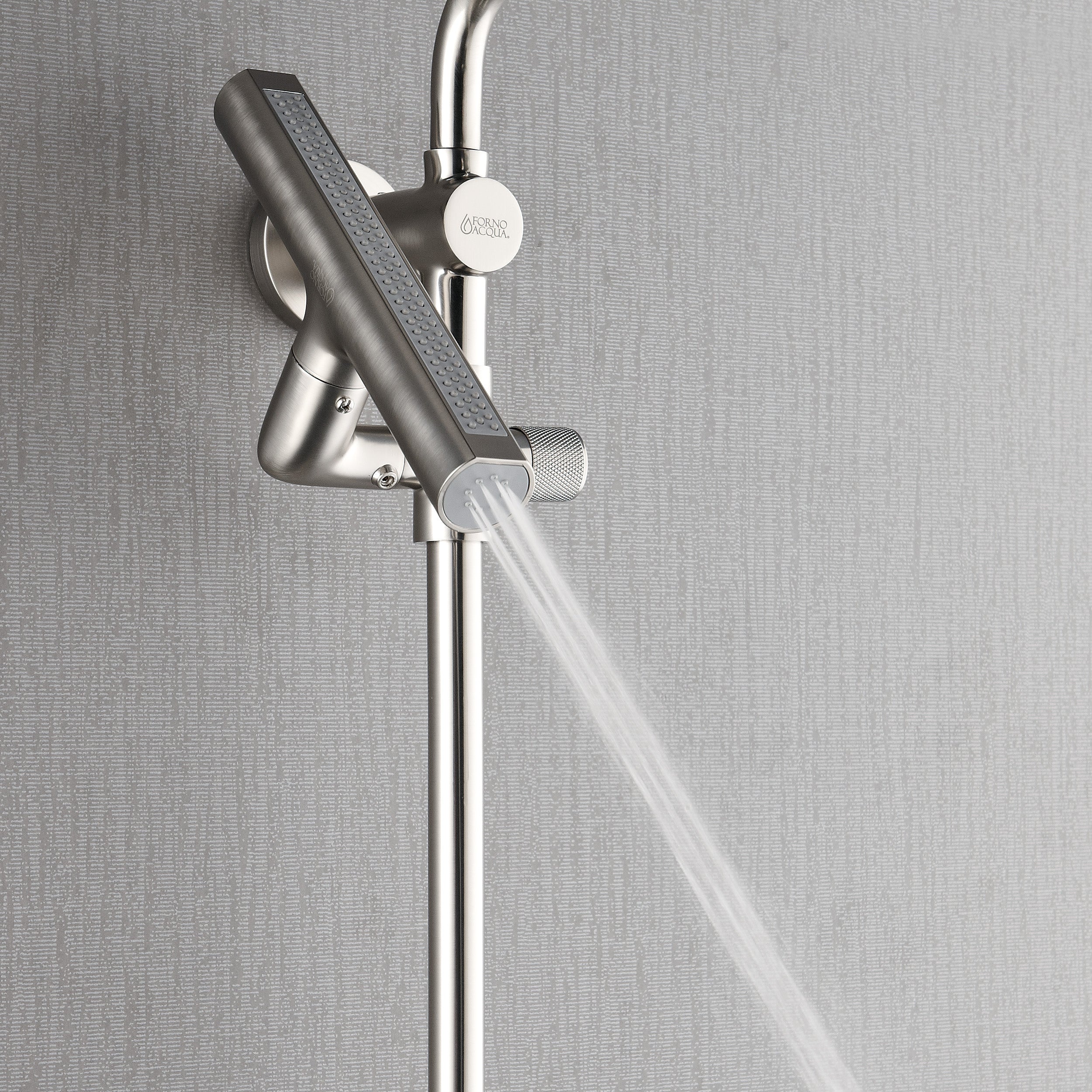 Forno Acqua AcquaFALL Shower, Brushed Nickel Finish, Overhead Rainfall Shower, 7 Way Diverter, Handheld Shower Head, Body Jets, 1.8 GPM Flow Rate