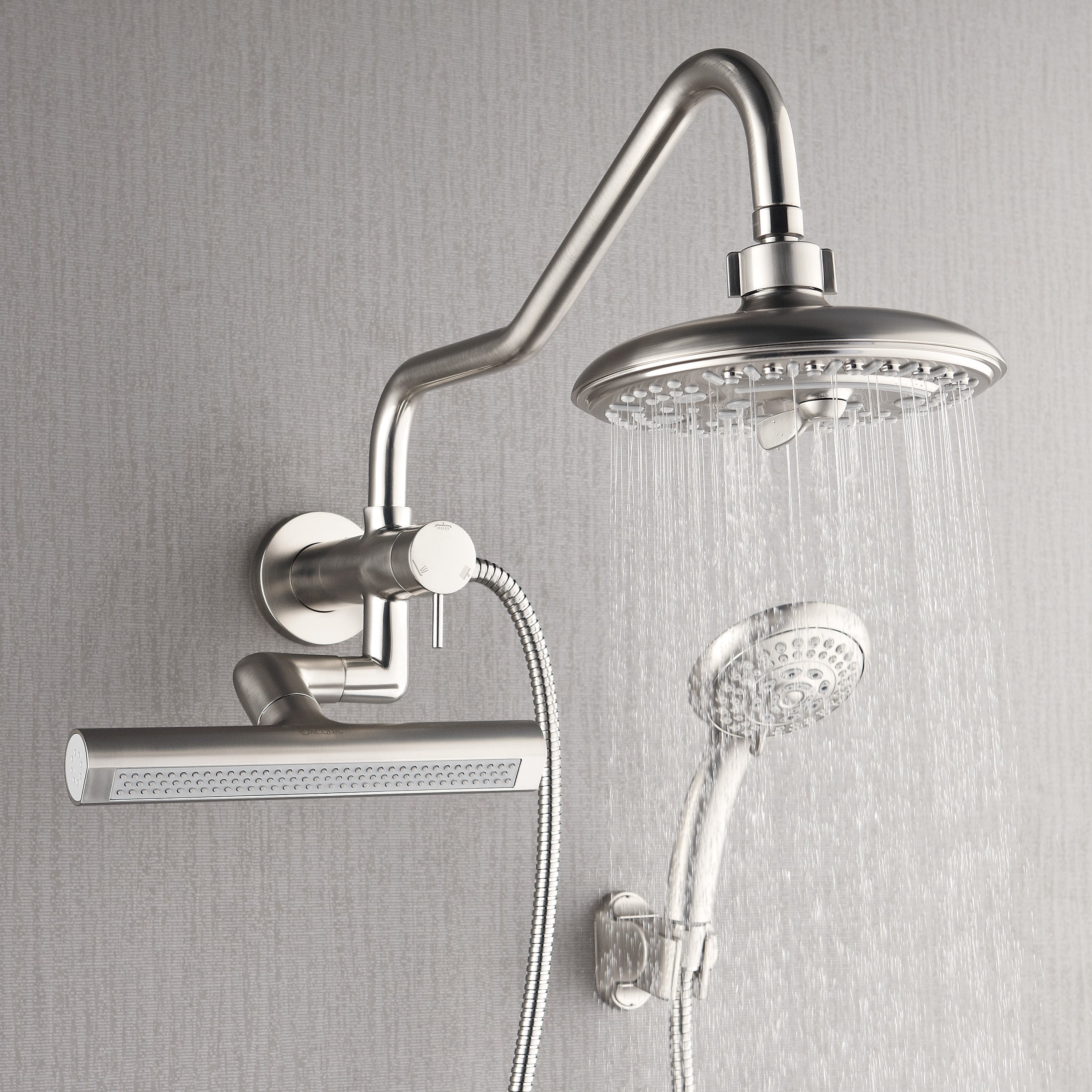 Forno Acqua AcquaFALL Mini 8 Inch Shower Head, Brushed Nickel Finish, Overhead Rainfall Shower, Handheld Shower Head, Body Jets, 2.5 GPM Flow Rate