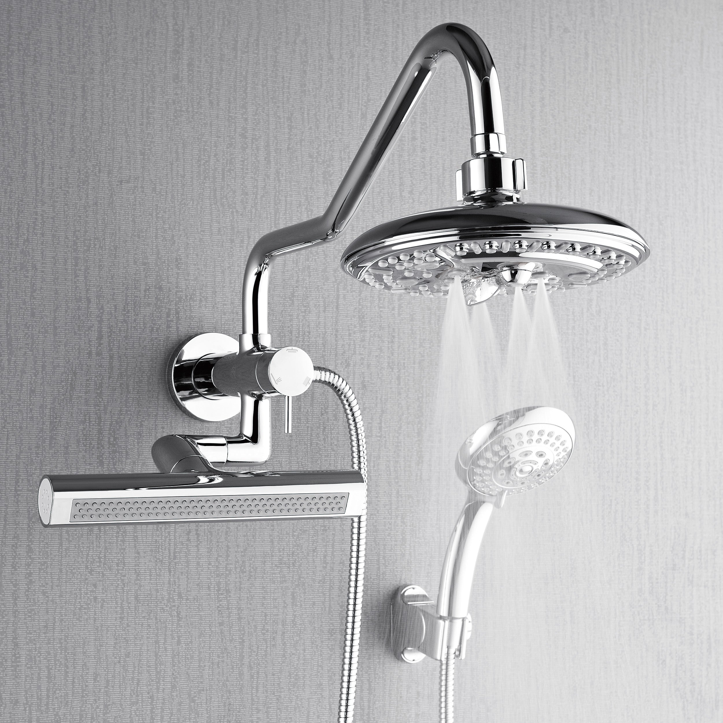 Forno Acqua AcquaFALL Mini 8 Inch Shower Head, Polished Stainless Steel Finish, Overhead Rainfall Shower, Handheld Shower Head, Body Jets, 2.5 GPM Flow Rate