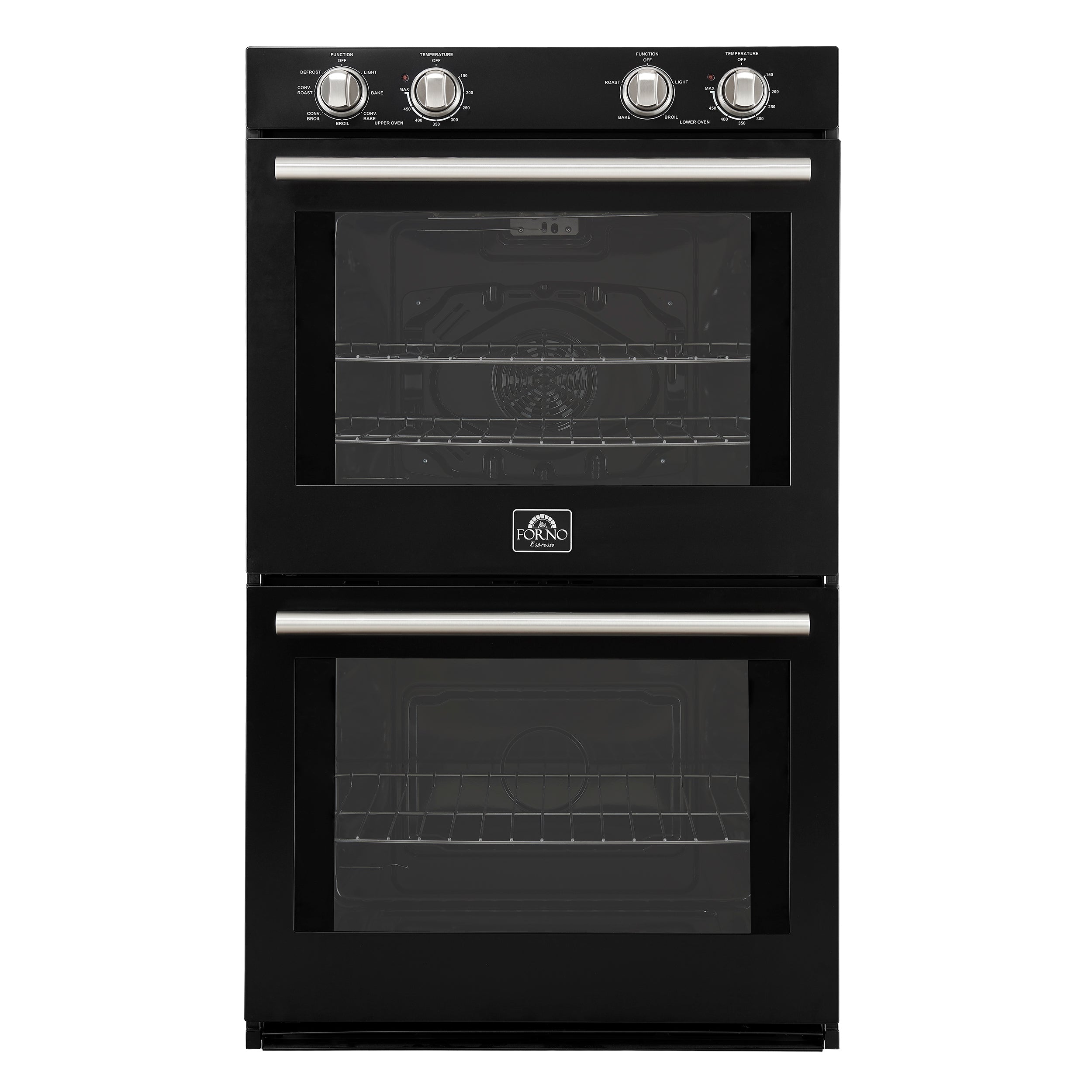 Forno Vomero 30-Inch Double Wall Oven, Black, 10 cu.ft Total Capacity, 7100W Convection, Mechanical Controls, Manuel Steam Clean