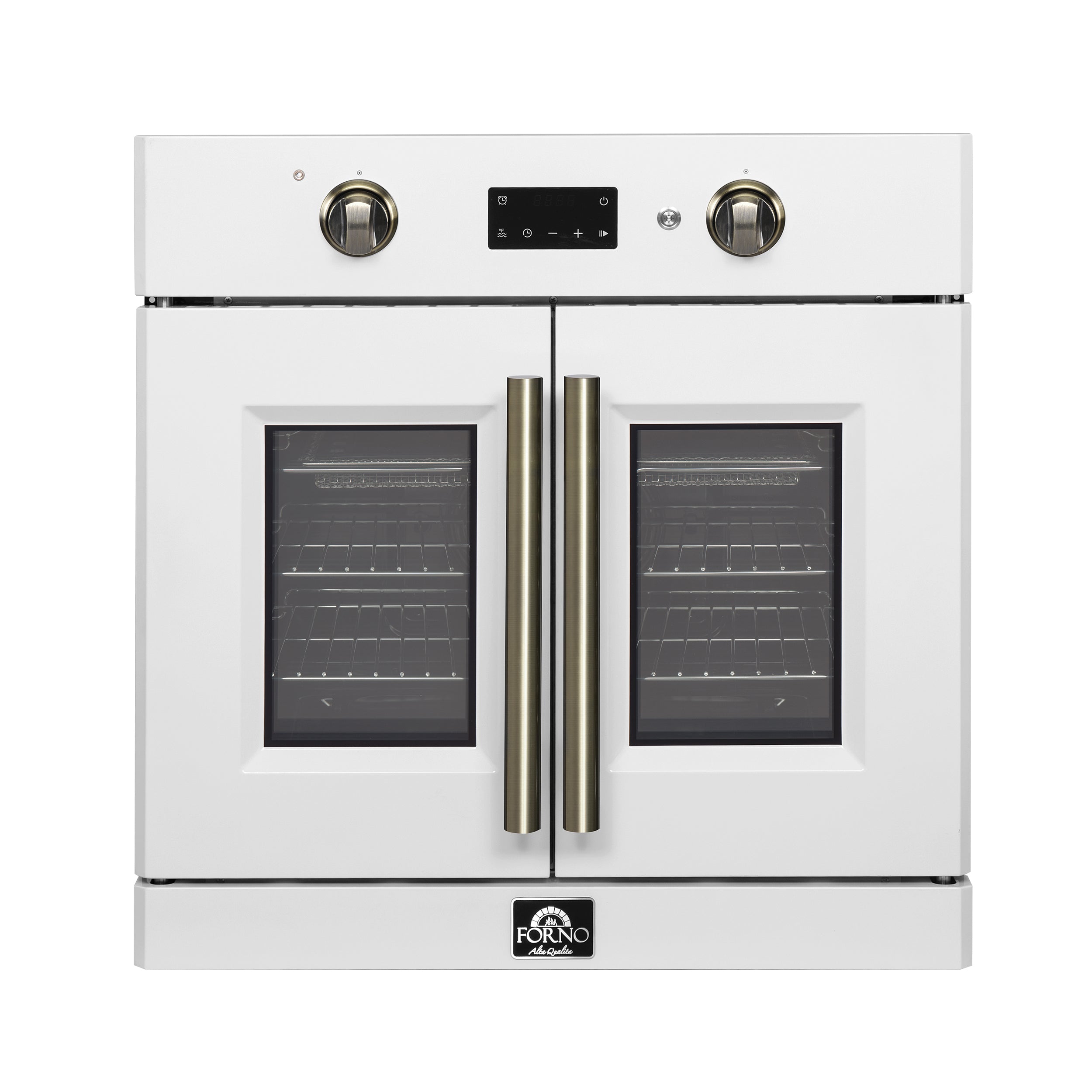 Forno Asti 30-Inch French Door Electric Wall Oven in White & Antique Brass, 3.68 cu. ft. True Convection, 3,600W, Air Fry, Sous Vide, Self-Clean