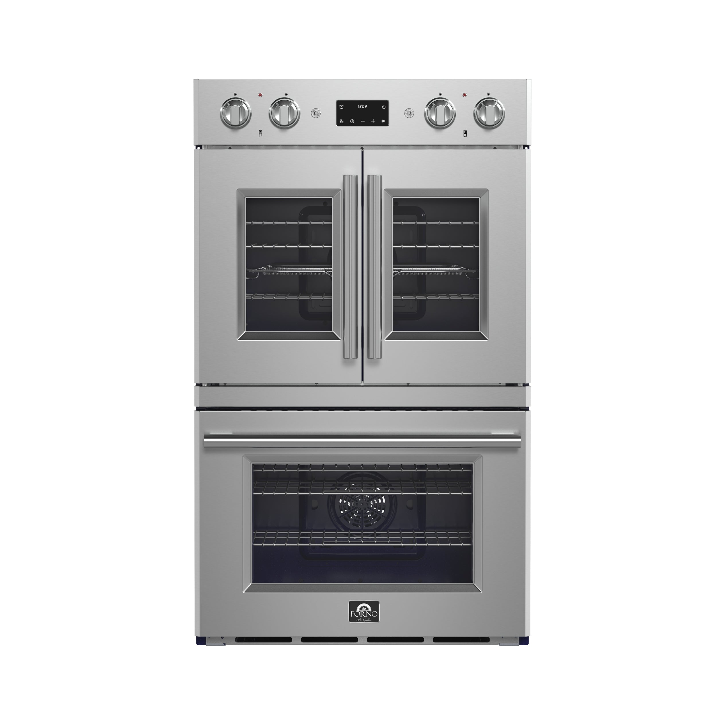 Forno Gallico 30-Inch Electric French Door Double Oven, Stainless Steel, Convection Cooking, Touch Control Panel, Self-Cleaning Function