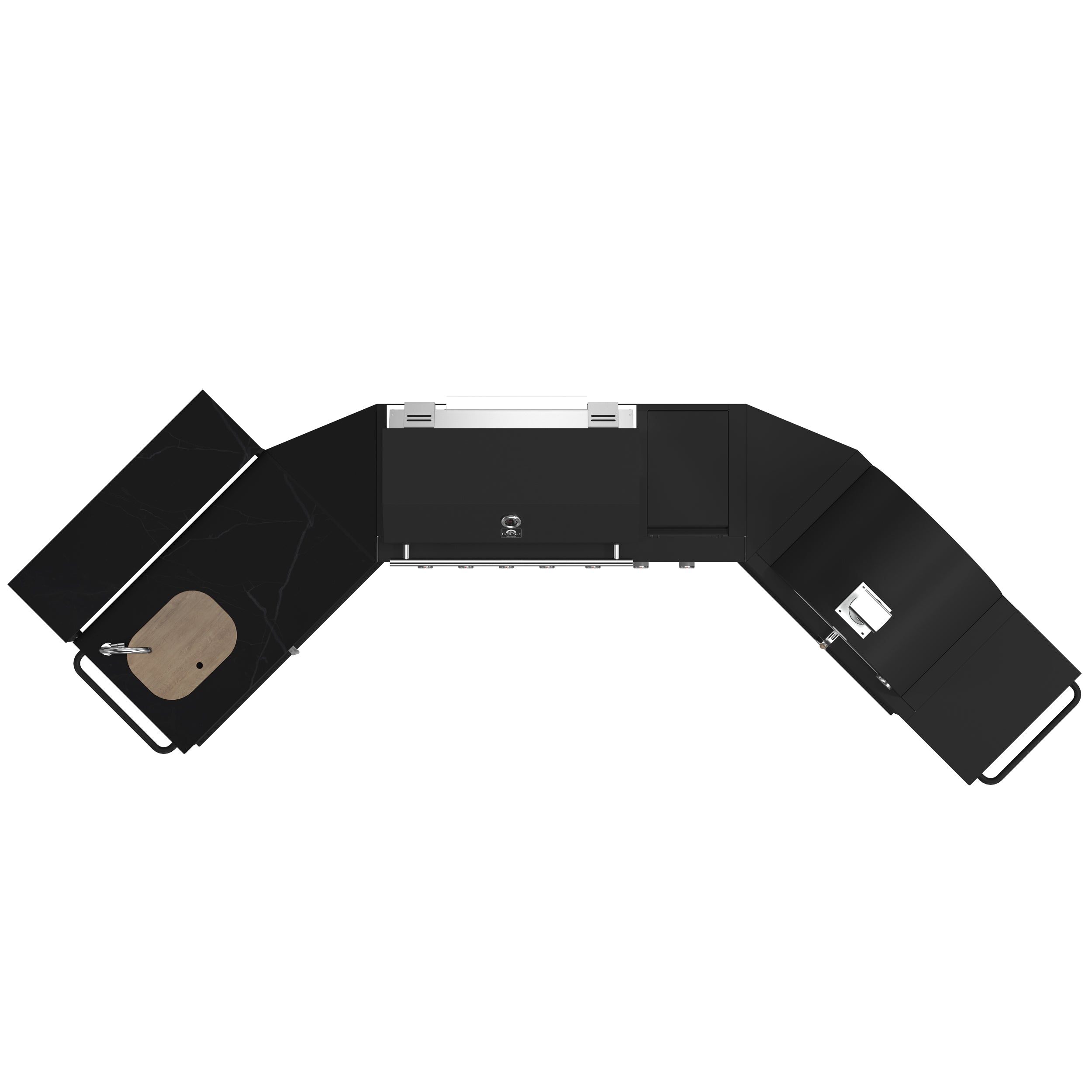 Forno All’Aperto 87,600 BTU Outdoor Kitchen, 4 Burners, Infrared Burners, Side Burner, Black Sintered Stone Countertops, Gas Pizza Oven, Sink Module, Bar & Beverage Center