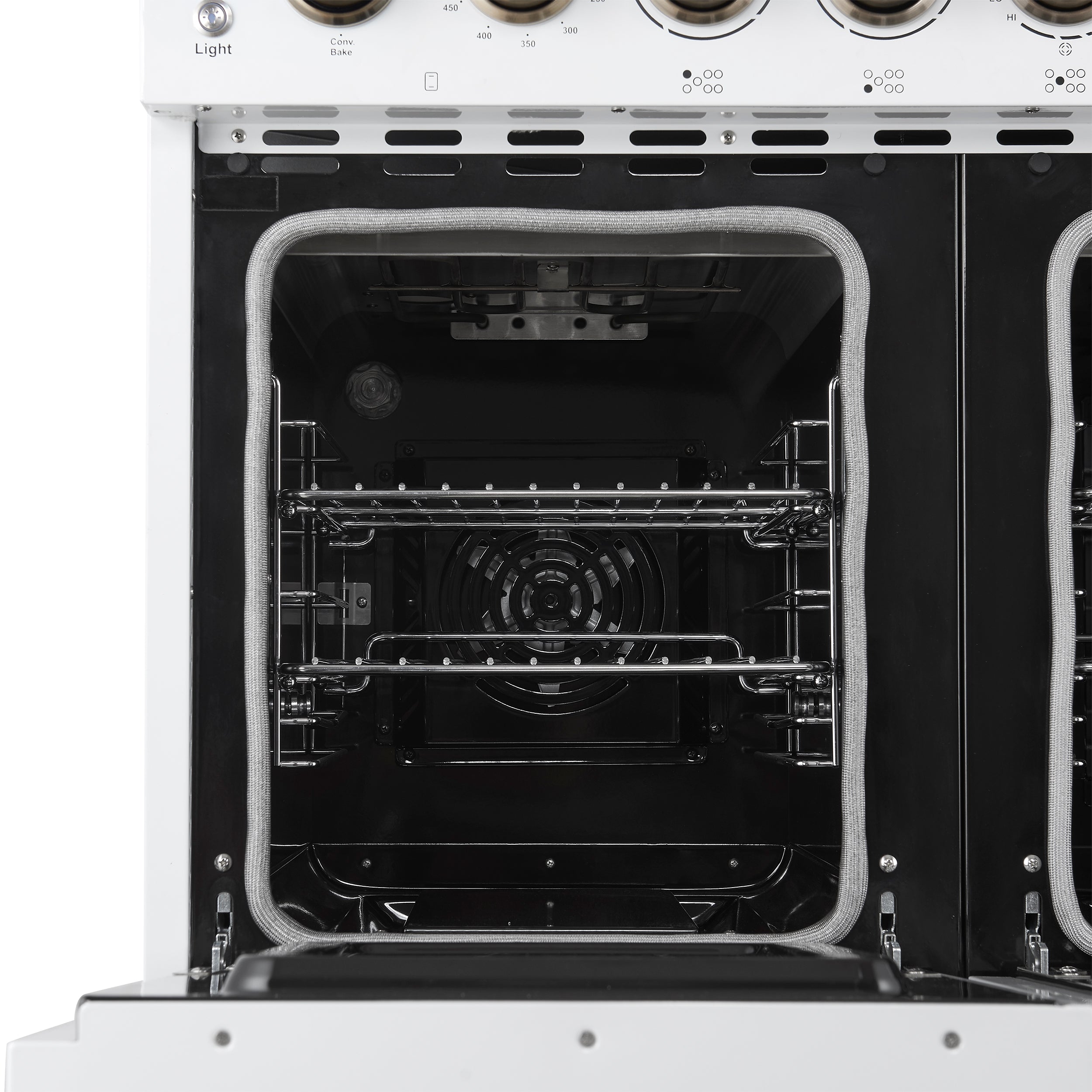 Forno Paolo 48 Inch Freestanding Electric Range in White with Antique Brass, 6.7 cu.ft, True Convection Oven, Energy Efficient
