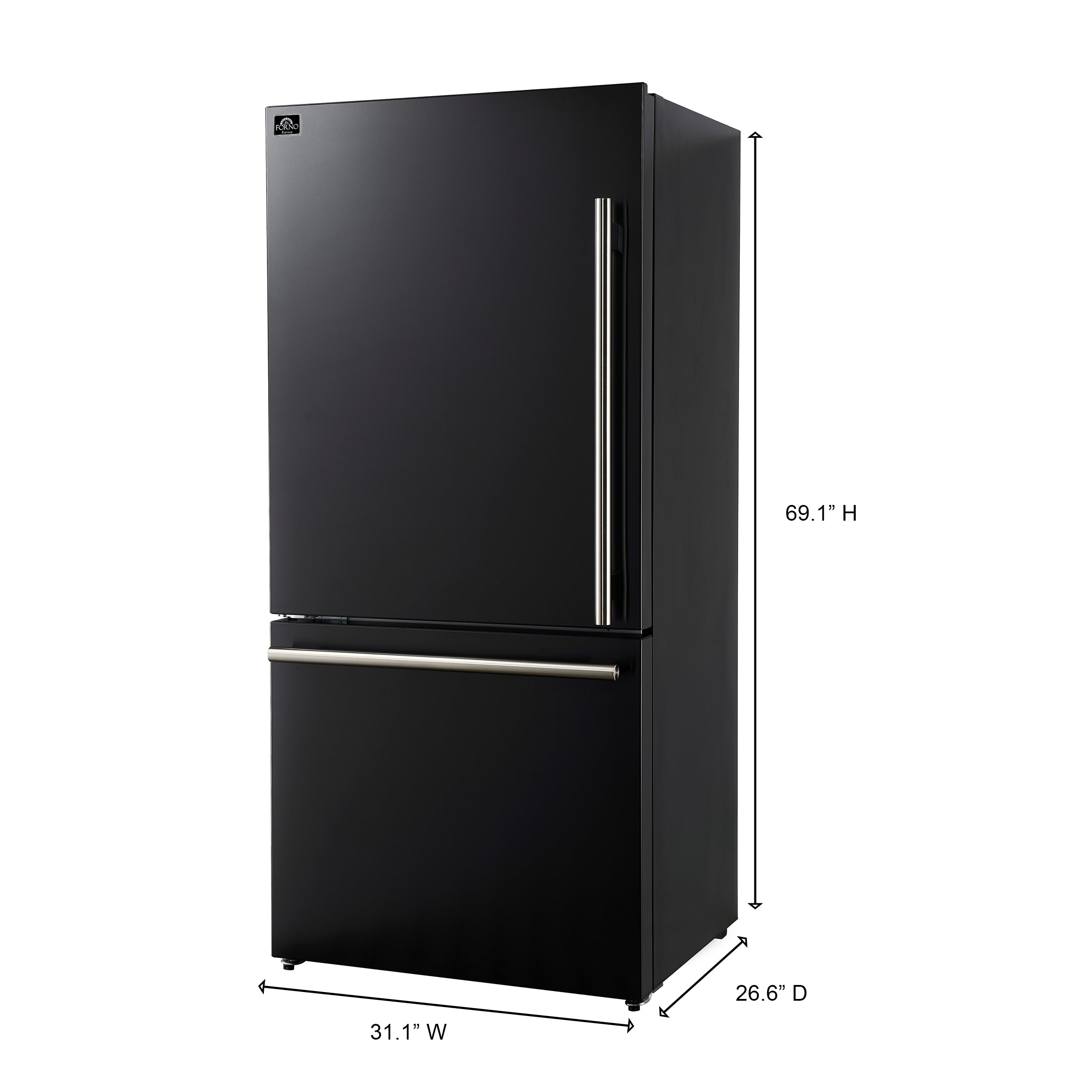 Forno Milano 2-Piece 62-Inch Freestanding Dual Bottom Freezer Refrigerator in Black – 34.4 cu.ft, Touch Control, Ice Maker