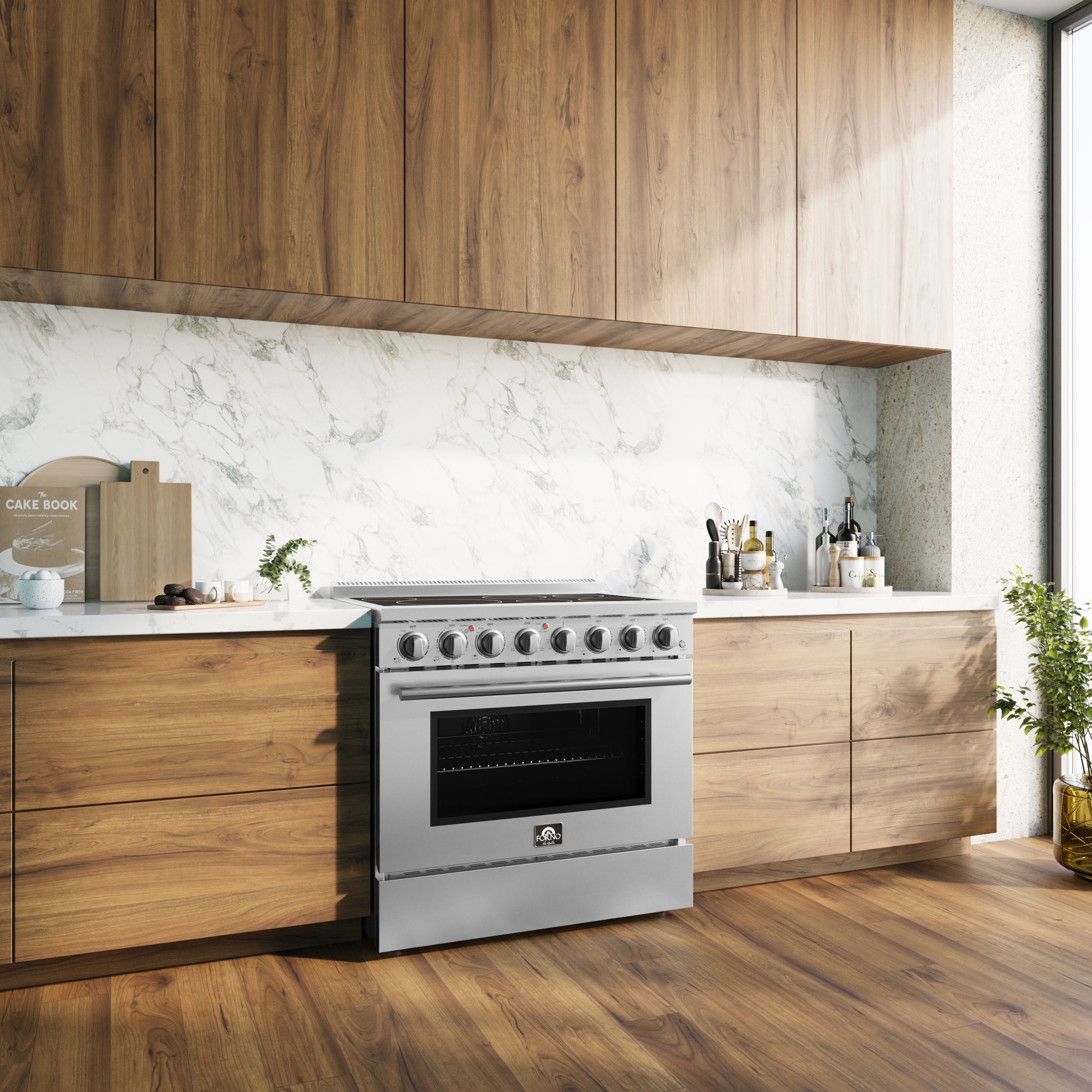Forno Paolo 36 Inch Freestanding Electric Range, Stainless Steel, 5.44 cu.ft, True Convection Oven, Energy Efficient