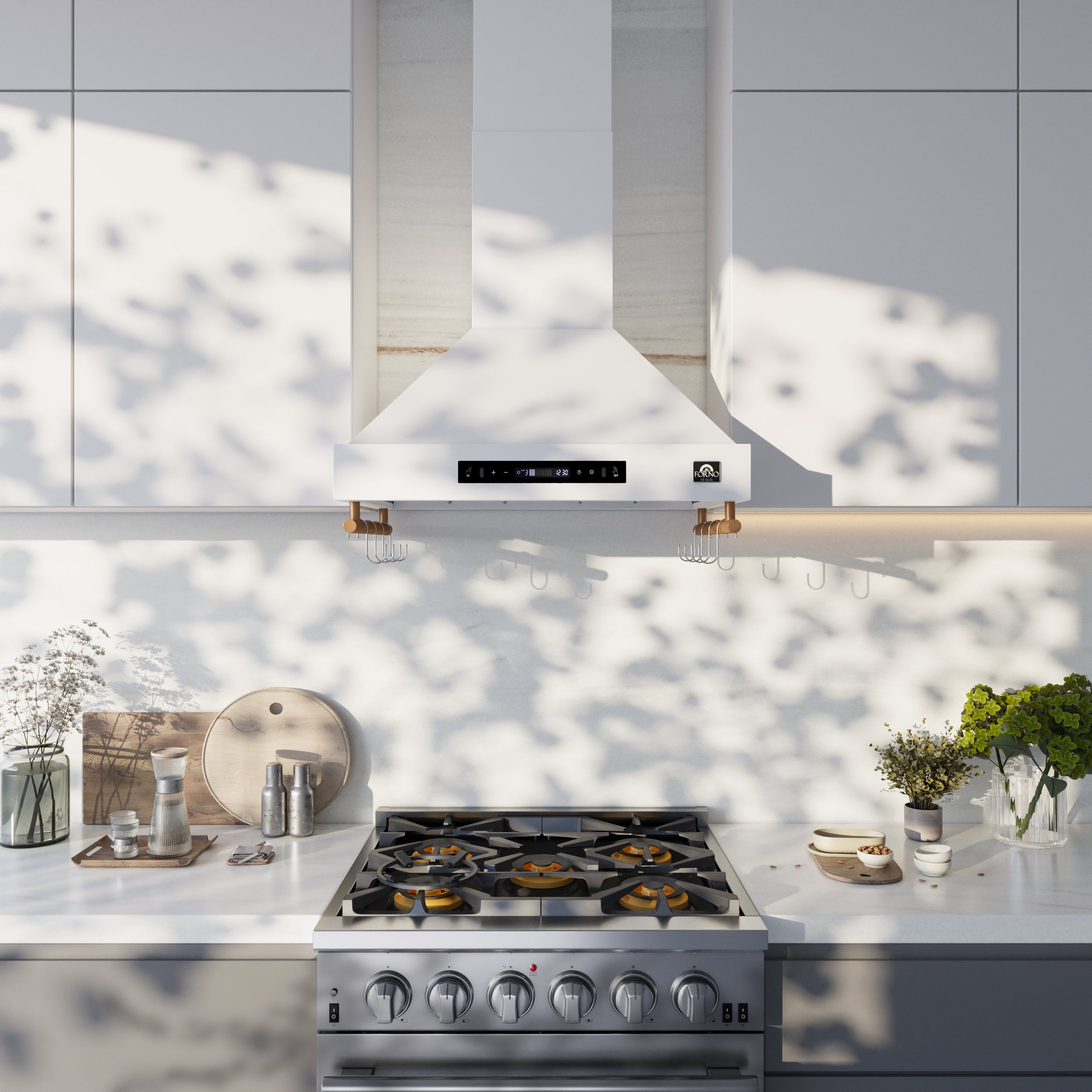 Forno Venezia 30 Inch Wall-Mounted Range Hood in White with Touch Controls and Baffle Filters