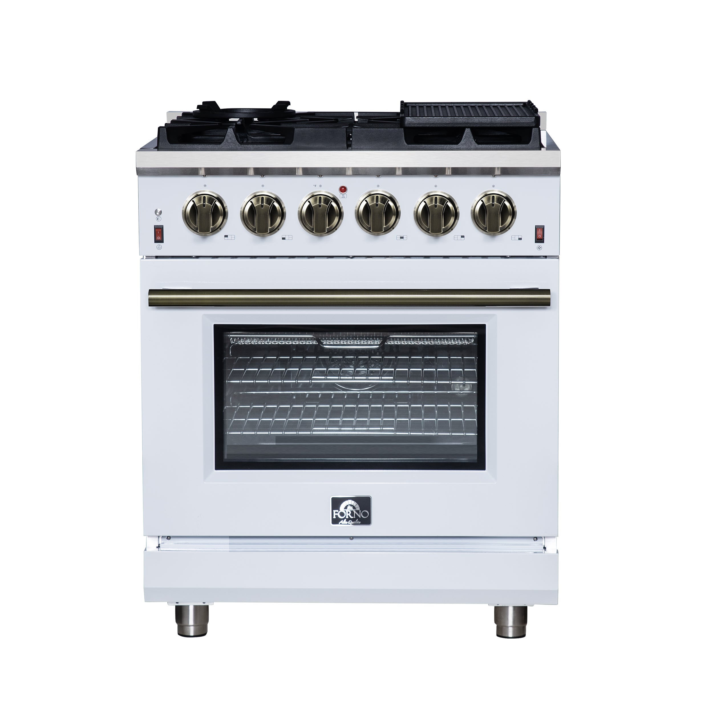 Forno Massimo 30-Inch White Freestanding Gas Range, 5 Burners, True Convection Oven
