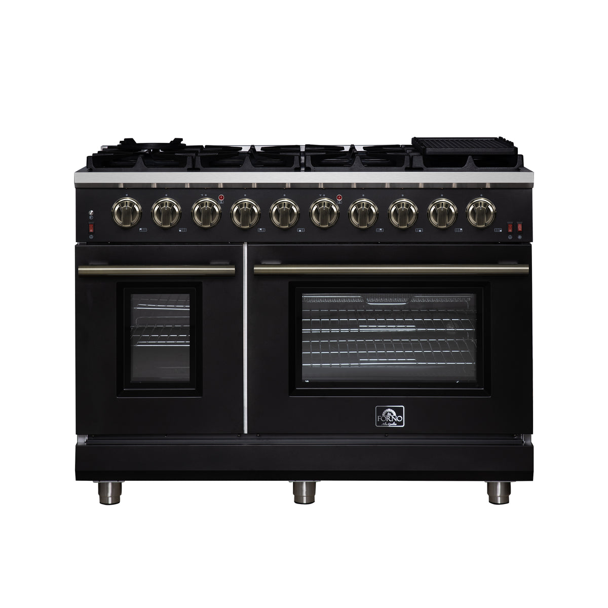 Forno Massimo 48-Inch Black Freestanding Gas Range, 8 Burners, True Co