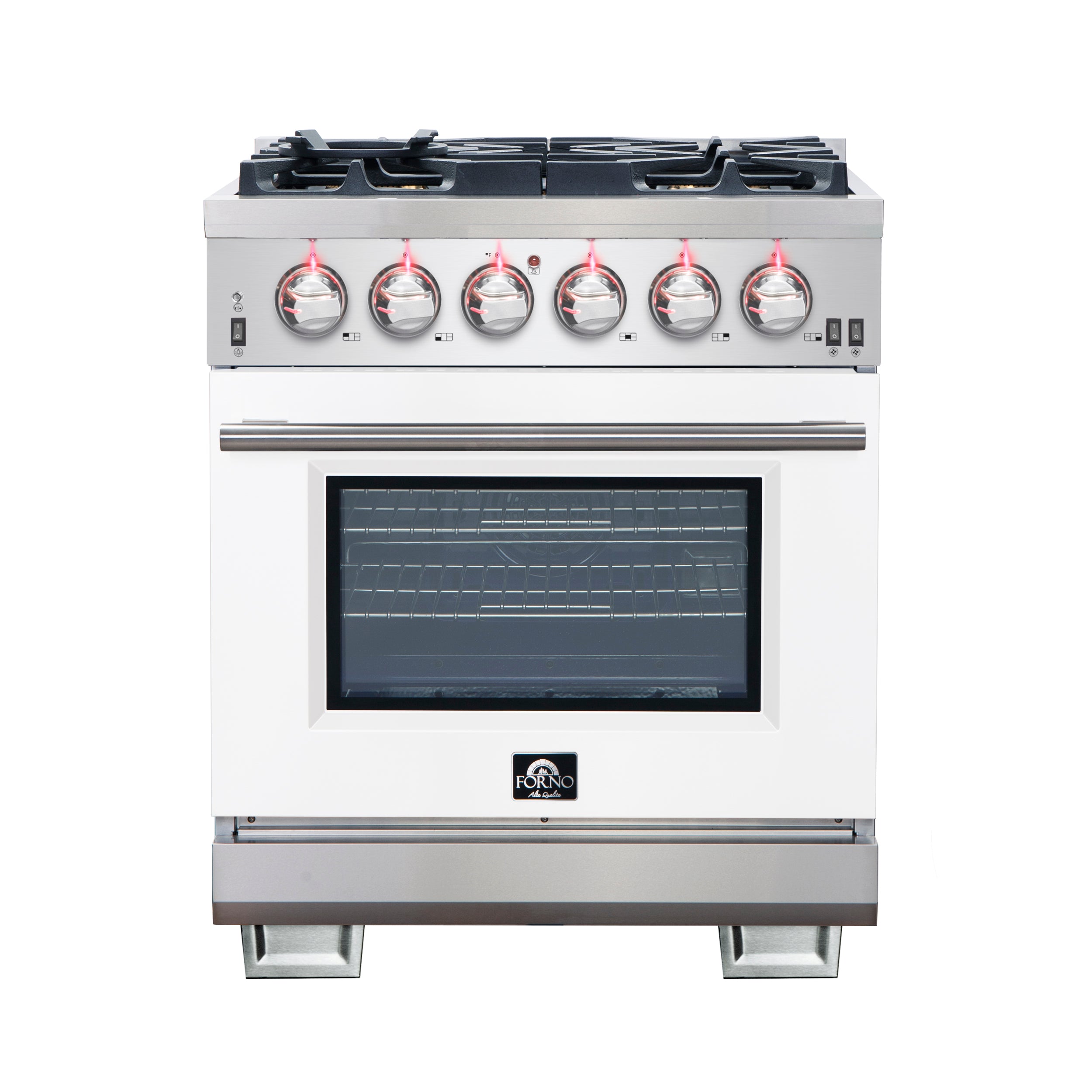 Forno Capriasca 30-Inch Freestanding Gas Range, 4 Burners, True Convection Oven, White Door