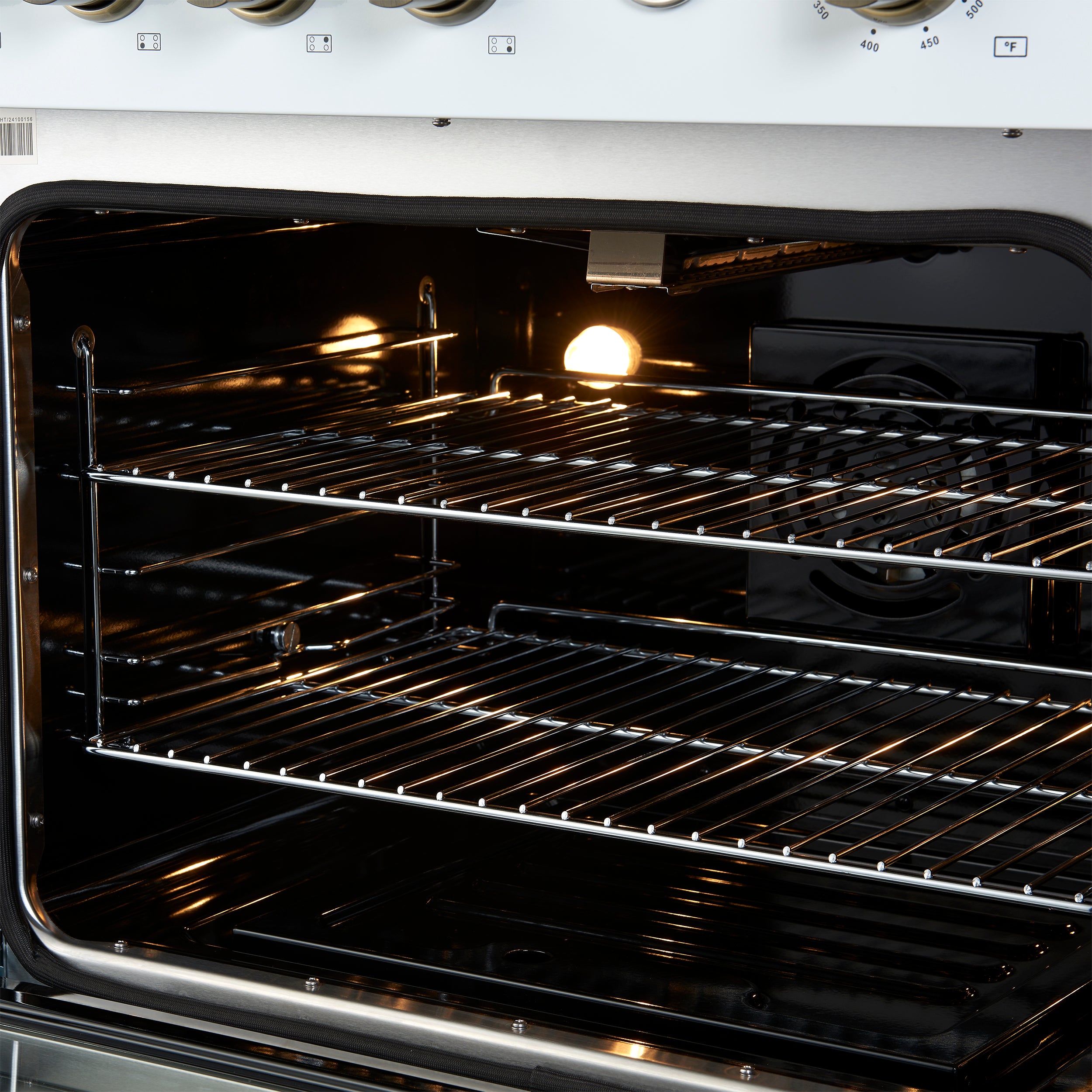 Marco 30-inch Gas Range White & Antique Brass Design, 4 Burners 37,000 BTU, 4.32 cu.ft. Convection Oven