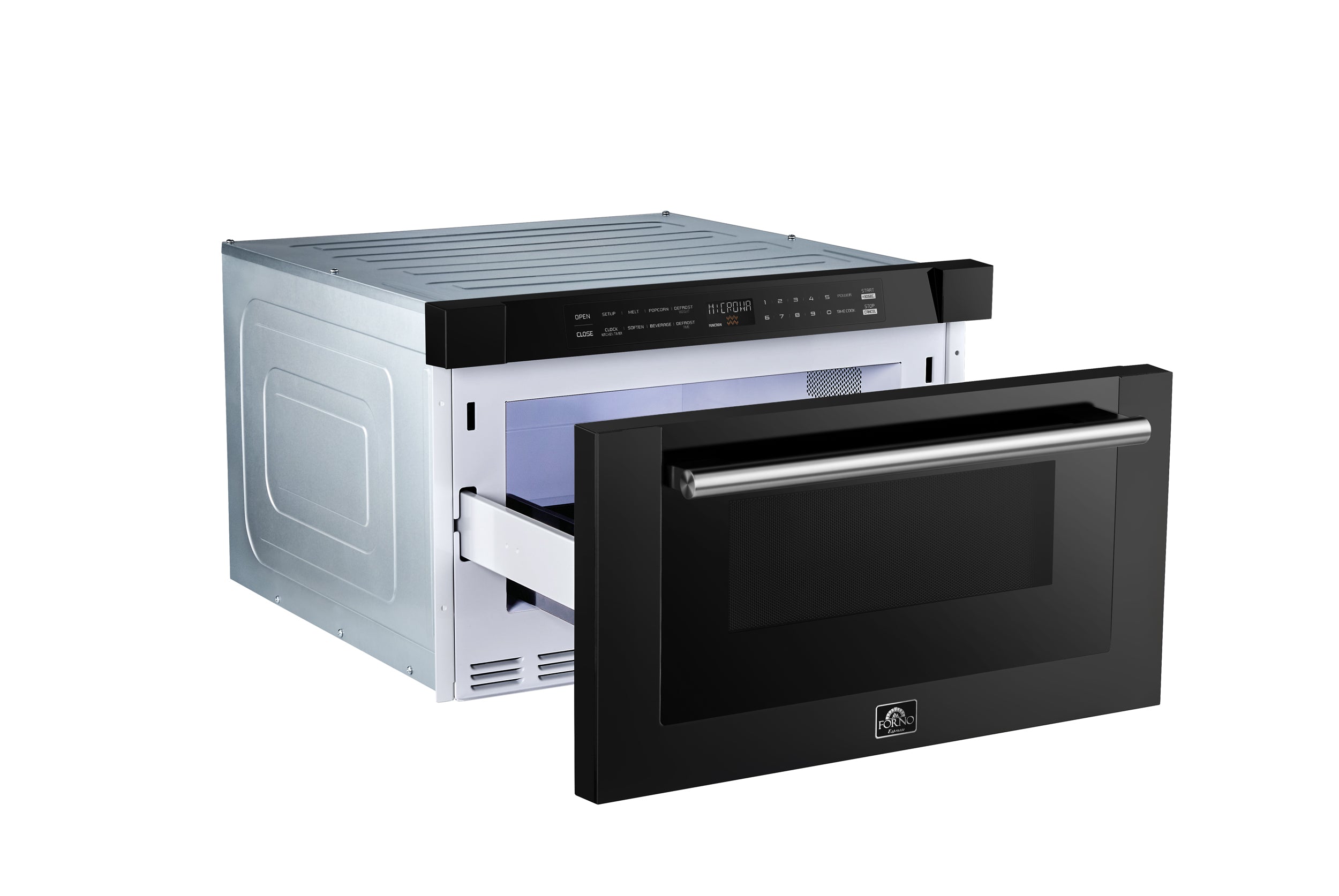 Forno Capoliveri Espresso 24-Inch Microwave Drawer, Black, 1.2 cu.ft, 1500 Watts, Built-In, Touch Control LCD Display, Auto-Touch Open/Close, 11 Power Levels, Sensor Cooking