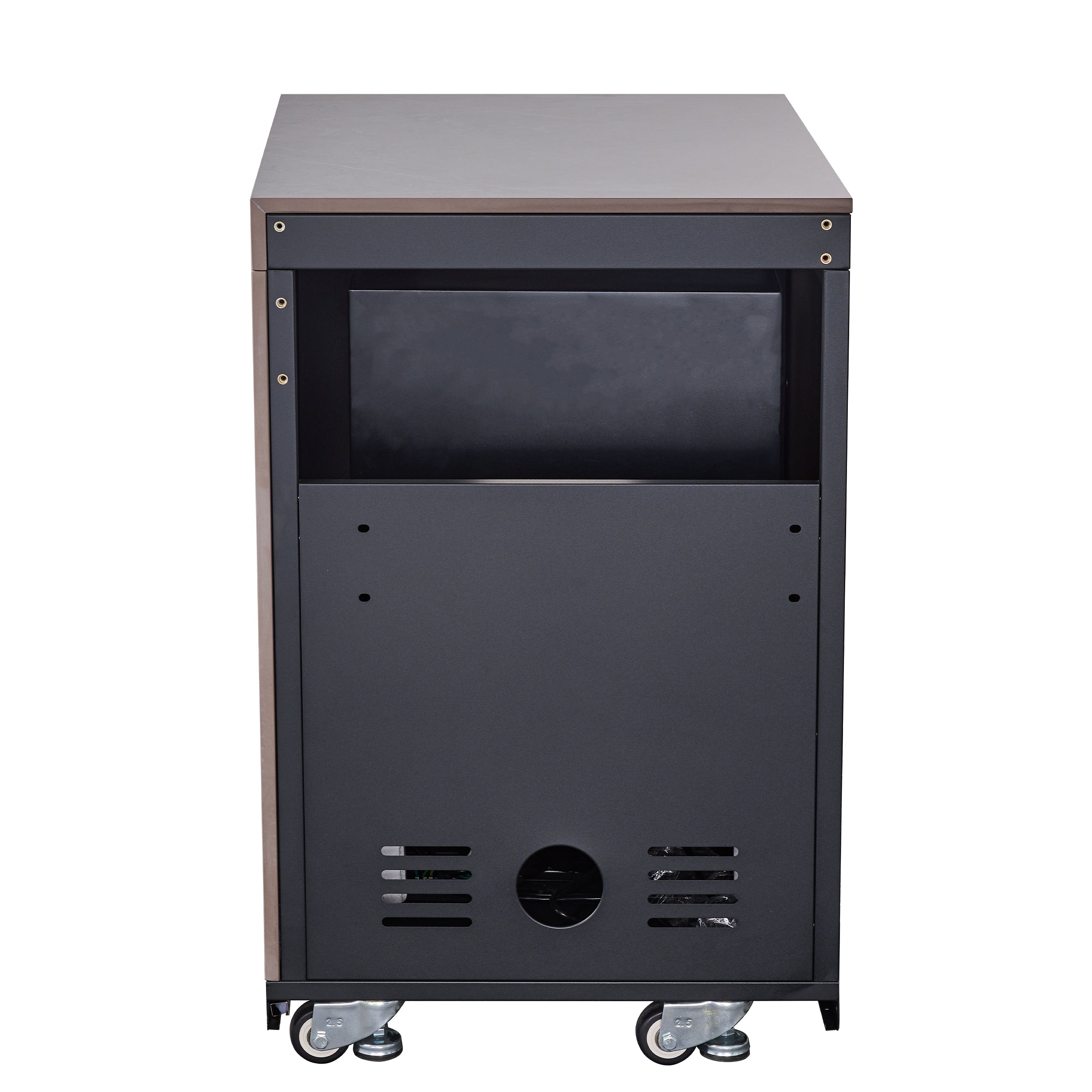 Forno Rimini Outdoor Kitchen 30" BBQ 62,600 BTU, 3 Burners with Sear & Rotisserie, 2.4 cu.ft. Beverage Center, Stainless Steel Sink, Black Cabinets & Gray Sintered Stone Countertop