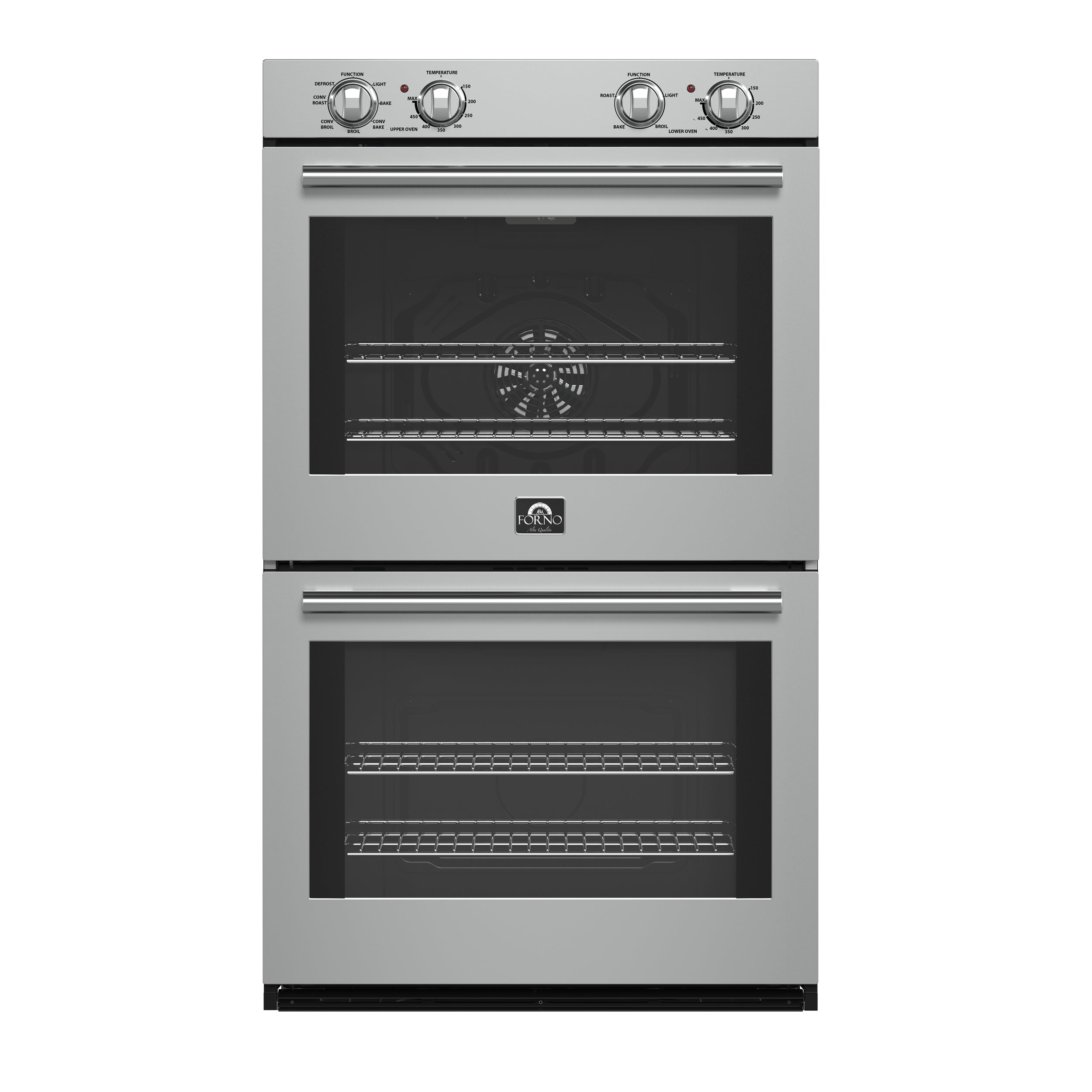 Forno Vomero 30-Inch Double Wall Oven, Stainless Steel, 10 cu.ft Total Capacity, 7100W Convection, Mechanical Controls, Self-Cleaning Function