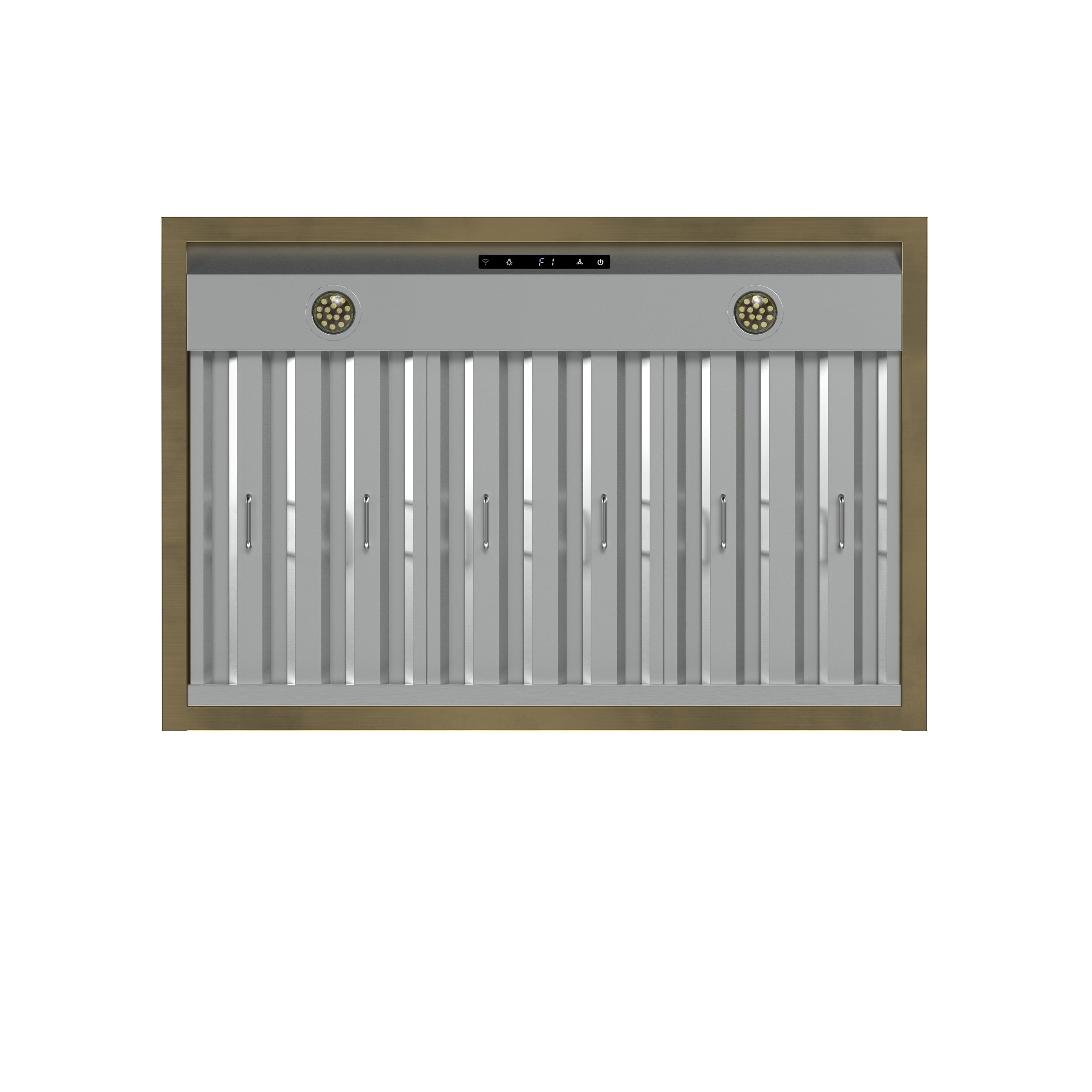 Forno Vittorio 36-Inch Wall Mount Range Hood, Black with Antique Brass Trim, 424 CFM Airflow, Dishwasher-Safe Baffle Filters, Remote Control, 3-Speed Fan, Bright LED Lighting.