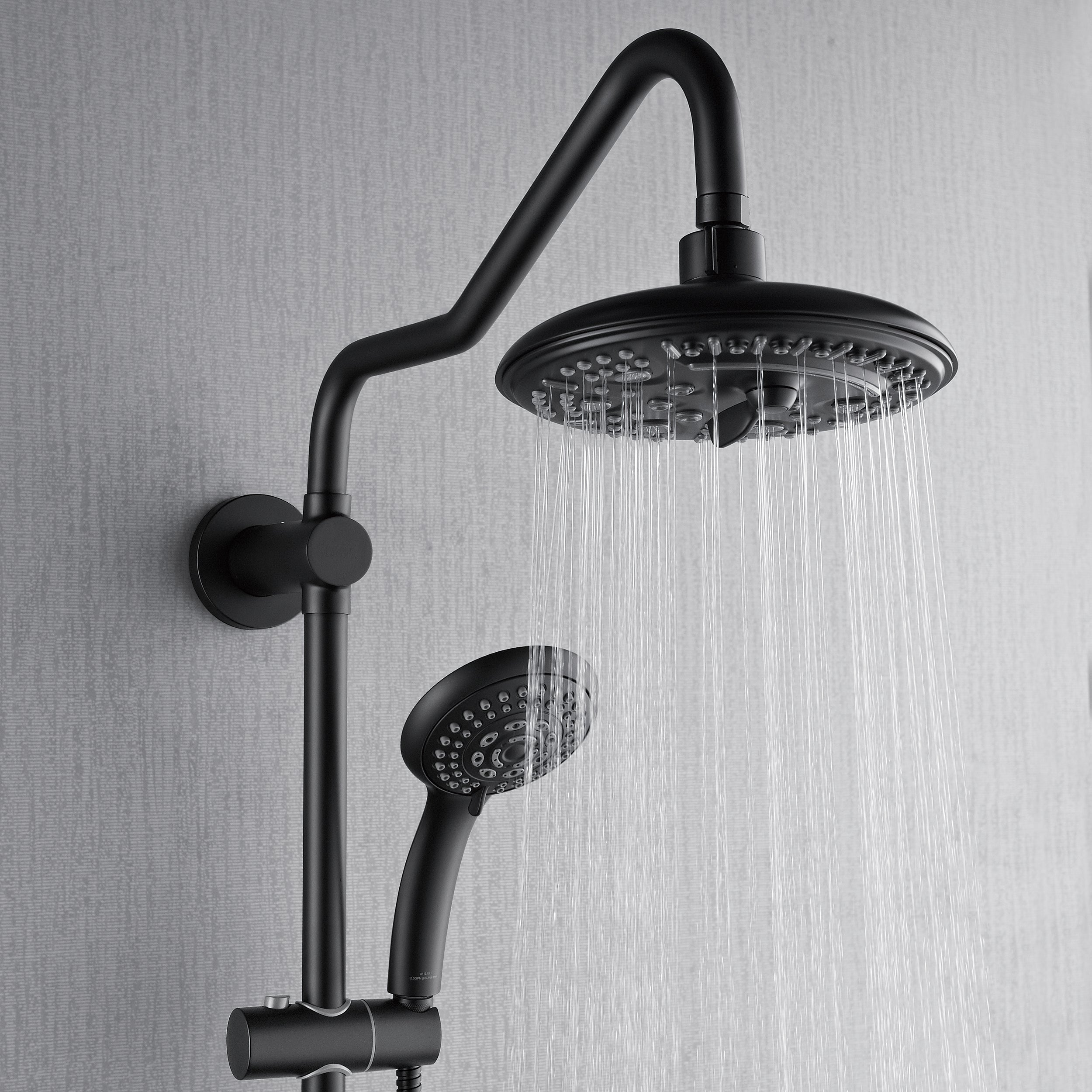 Forno Acqua AcquaSPA Retrofit Shower, Overhead Rainfall, 8 Inch Shower Head, Handheld Shower Head, Body Jets, 6 Way Diverter, Matte Black Finish, 2.5 GPM Flow Rate