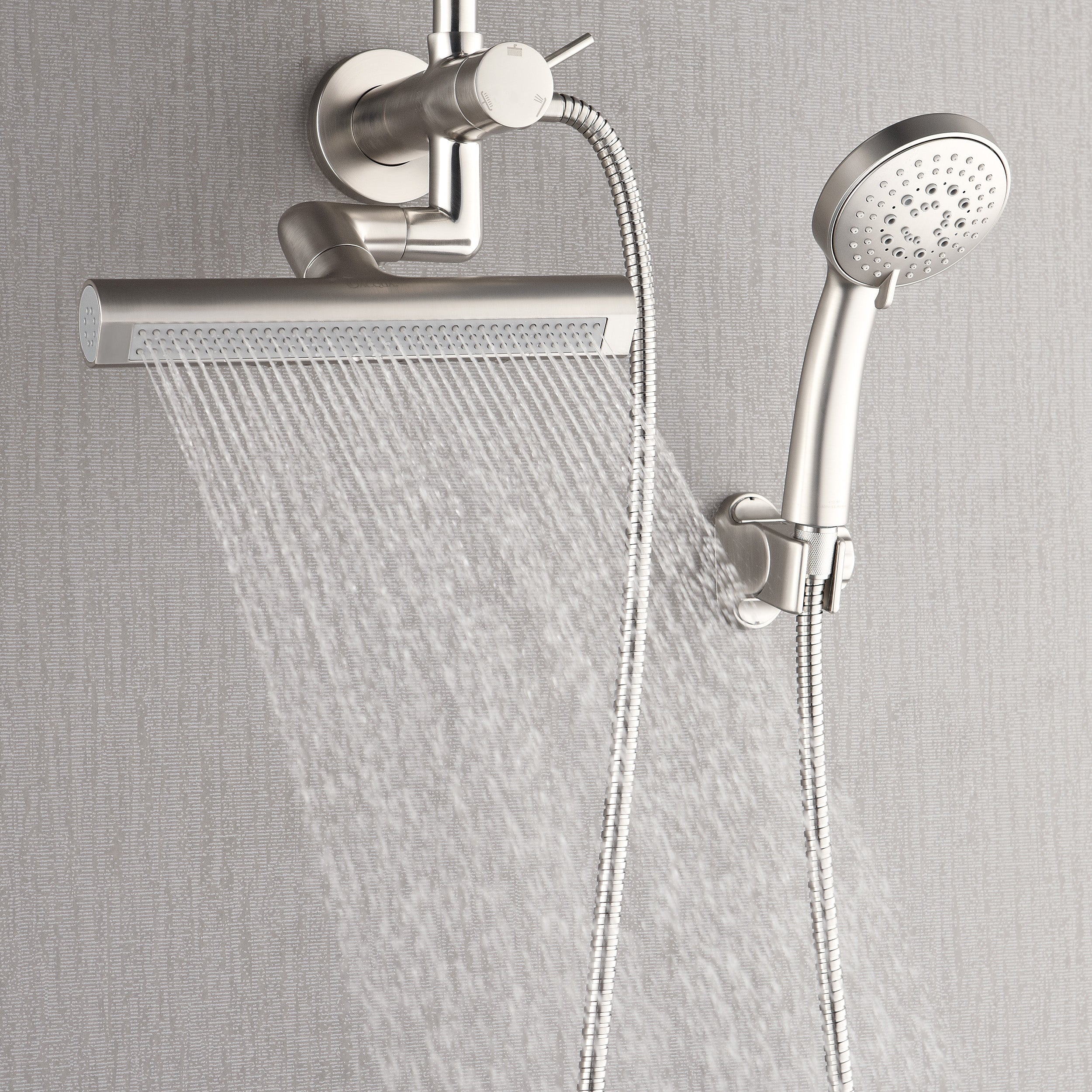 Forno Acqua AcquaFALL Mini Shower Head, Brushed Nickel Finish, Overhead Rainfall Shower, 7 Way Diverter, Handheld Shower Head, Body Jets, 1.8 GPM Flow Rate