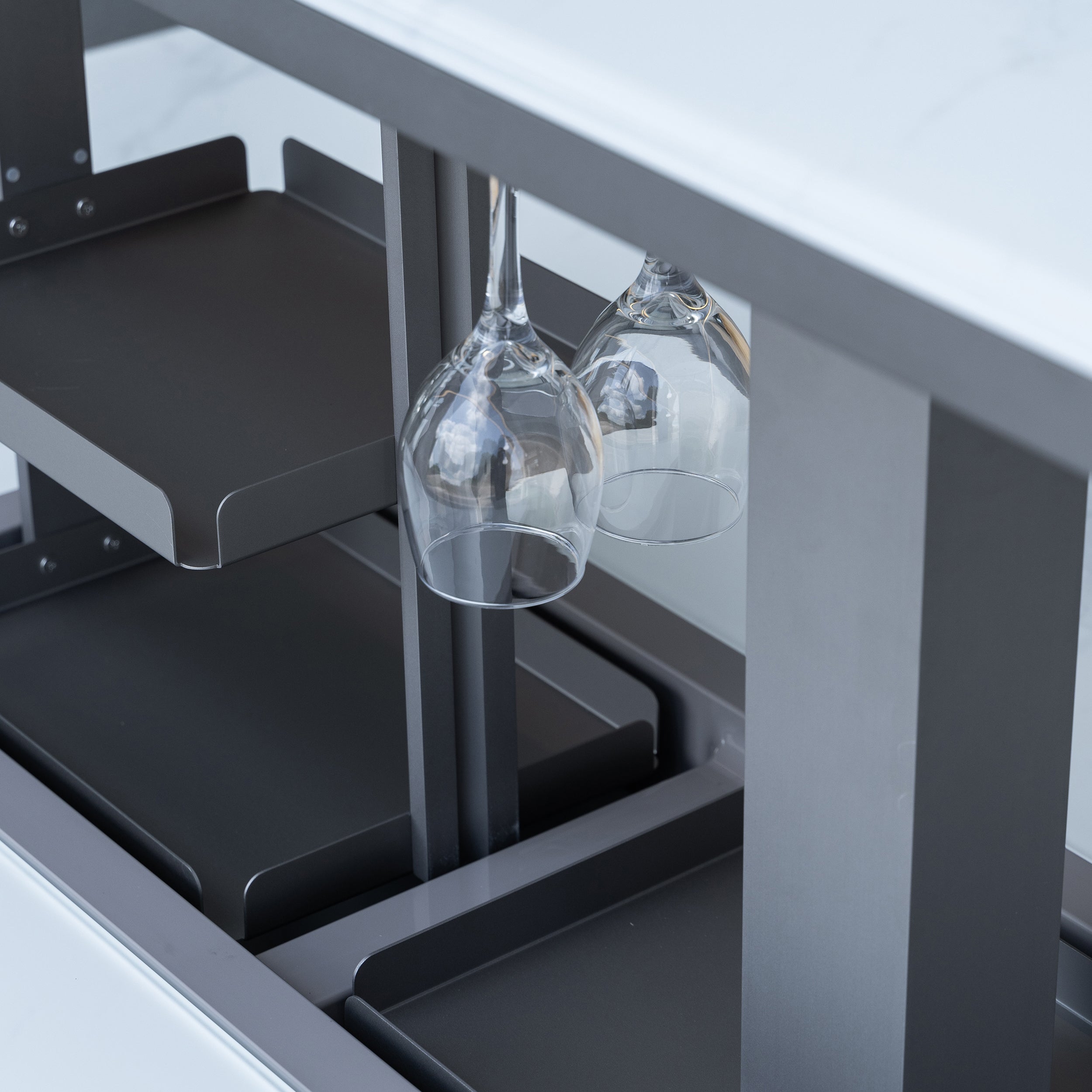 Cinetico Smart Dining Table in White, 5.3 cu.ft fridge and freezer with Bluetooth control