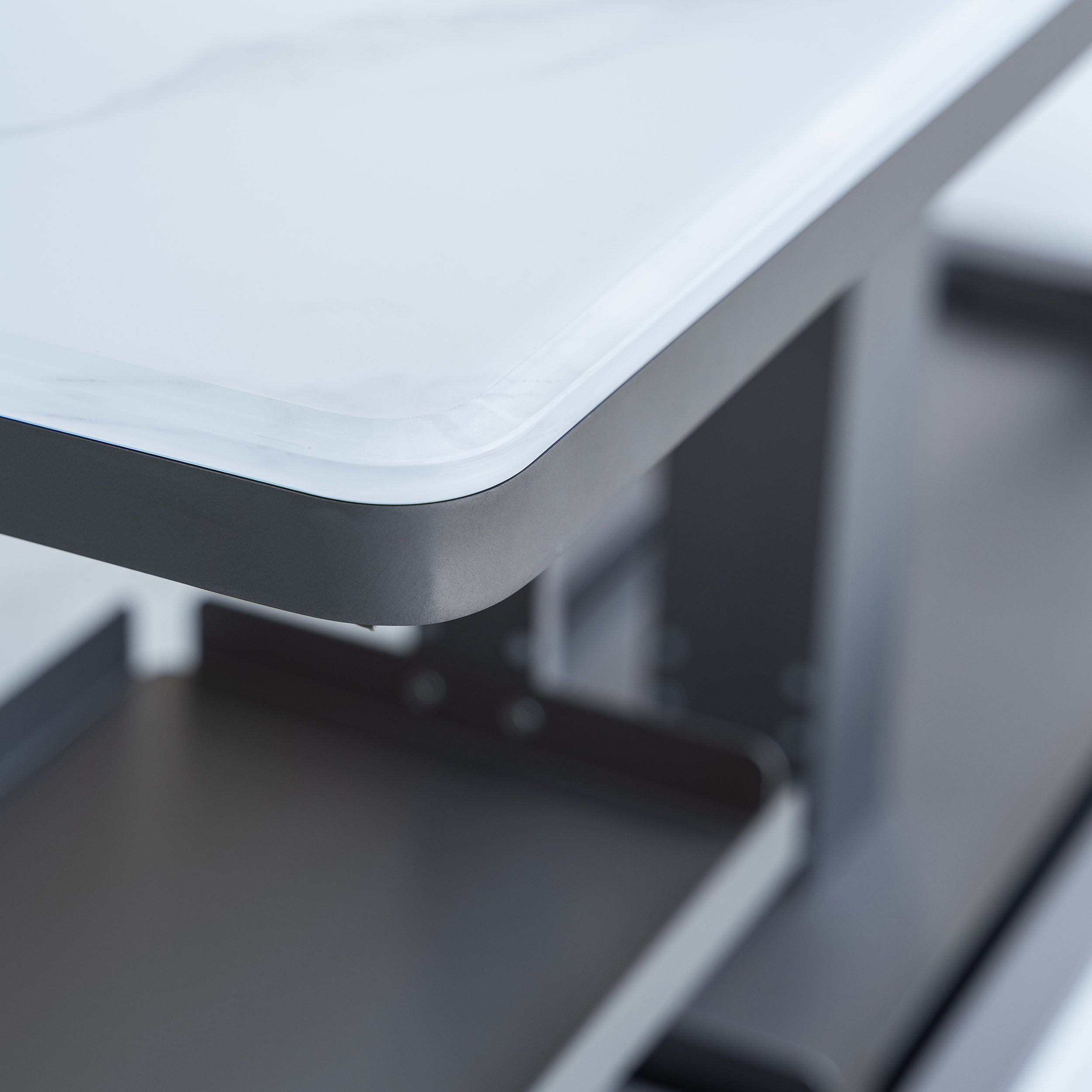 Cinetico Smart Dining Table in White, 5.3 cu.ft fridge and freezer with Bluetooth control