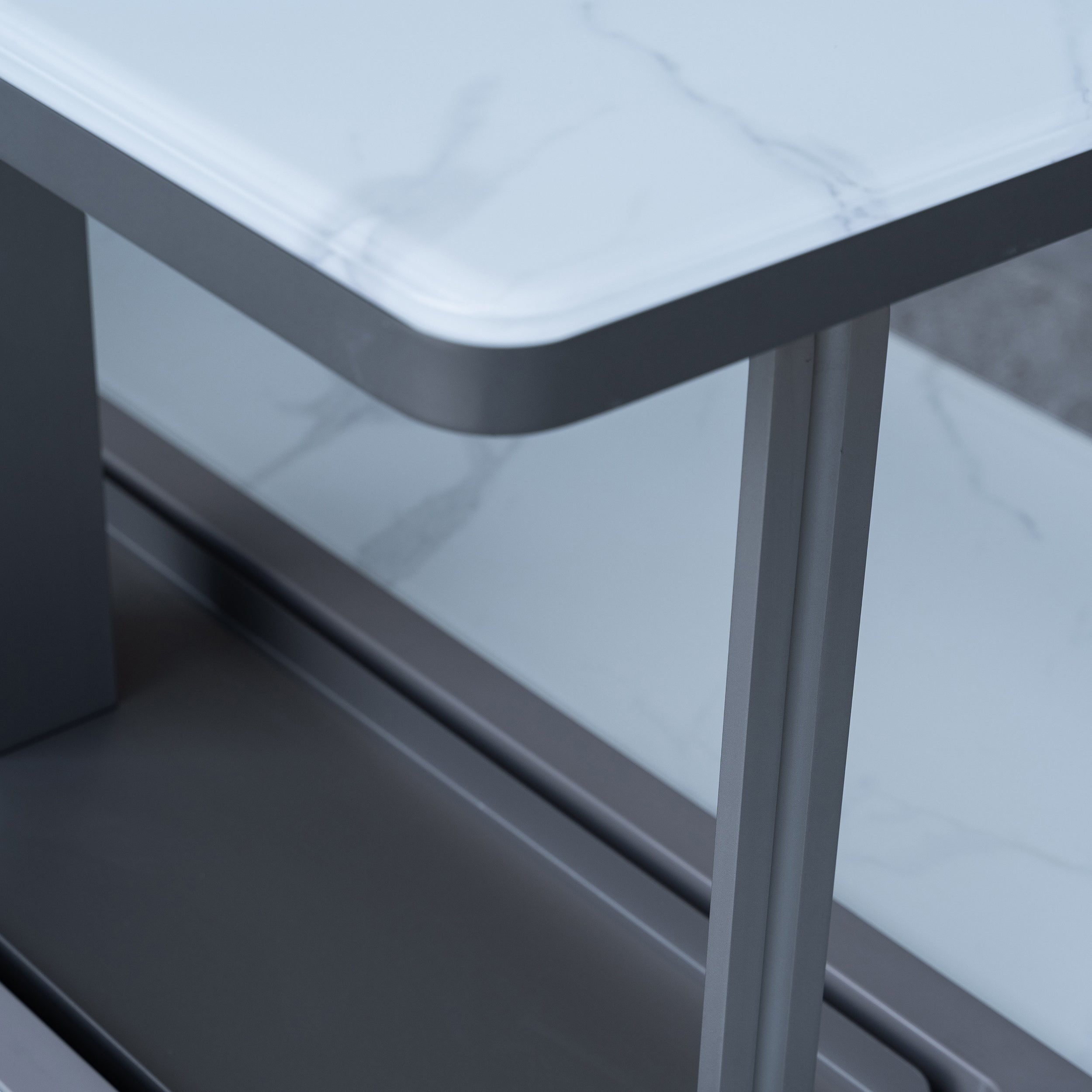 Cinetico Smart Dining Table in White, 5.3 cu.ft fridge and freezer with Bluetooth control