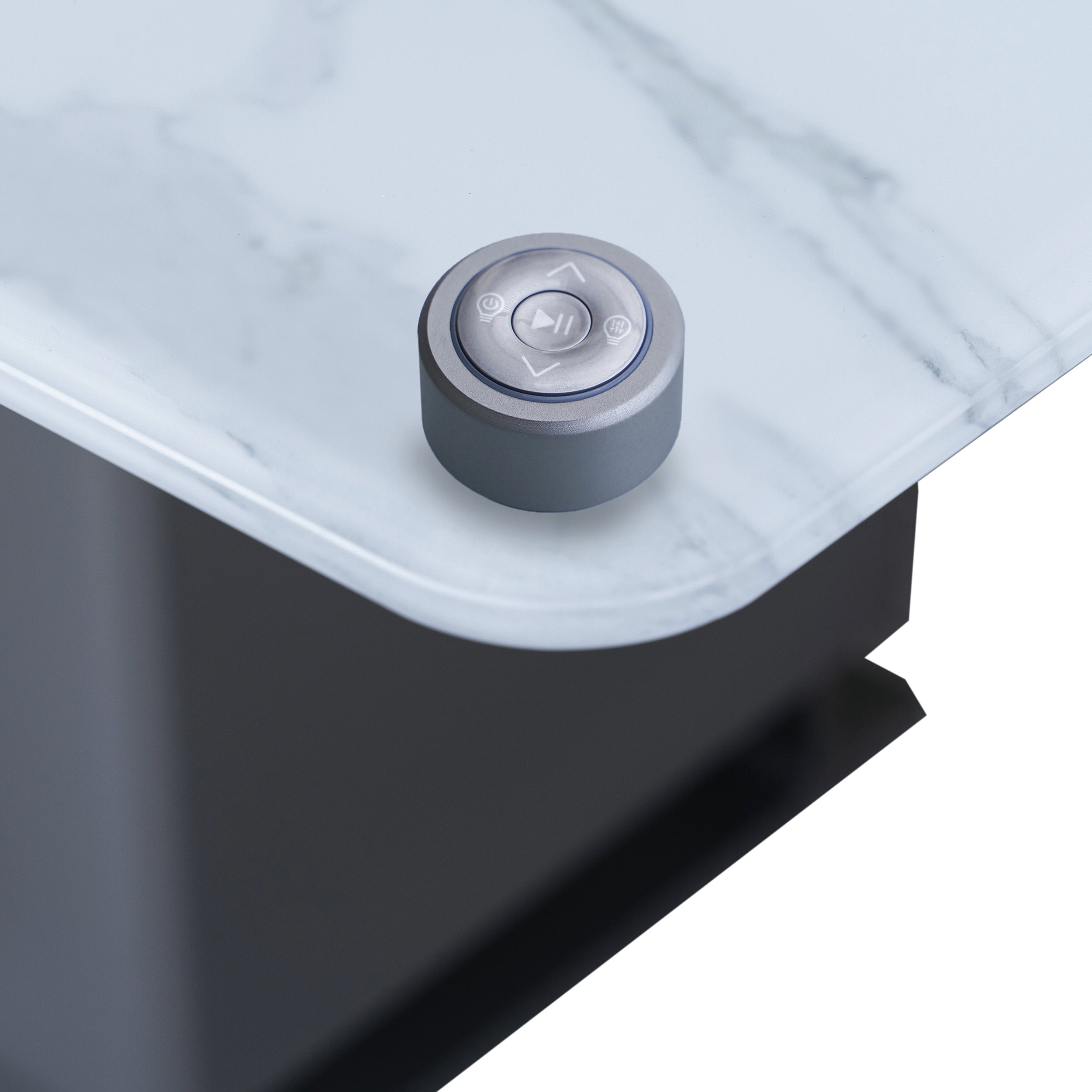 Cinetico Smart Dining Table in White, 5.3 cu.ft fridge and freezer with Bluetooth control