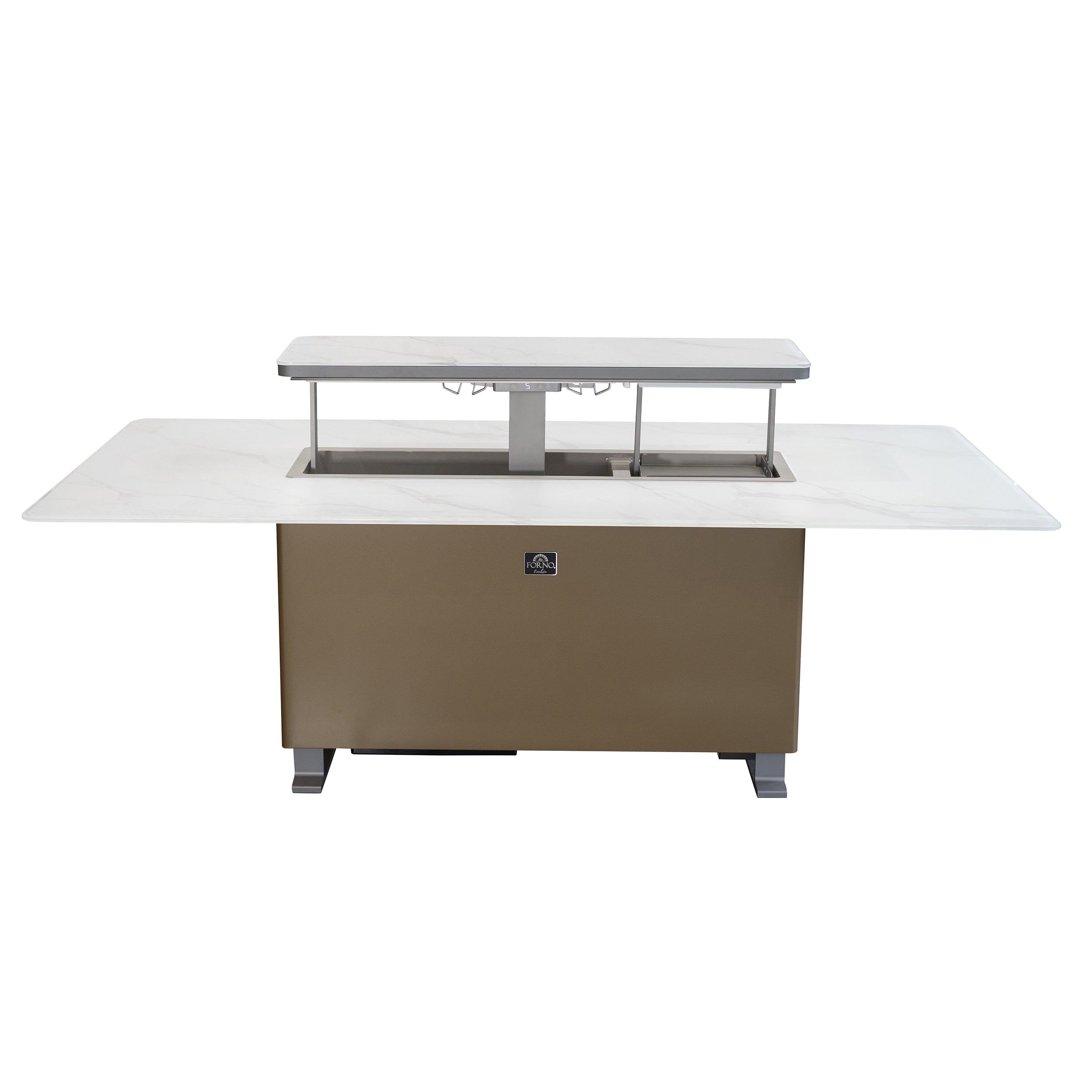 Cinetico Smart Dining Table in White, 5.3 cu.ft fridge and freezer with Bluetooth control