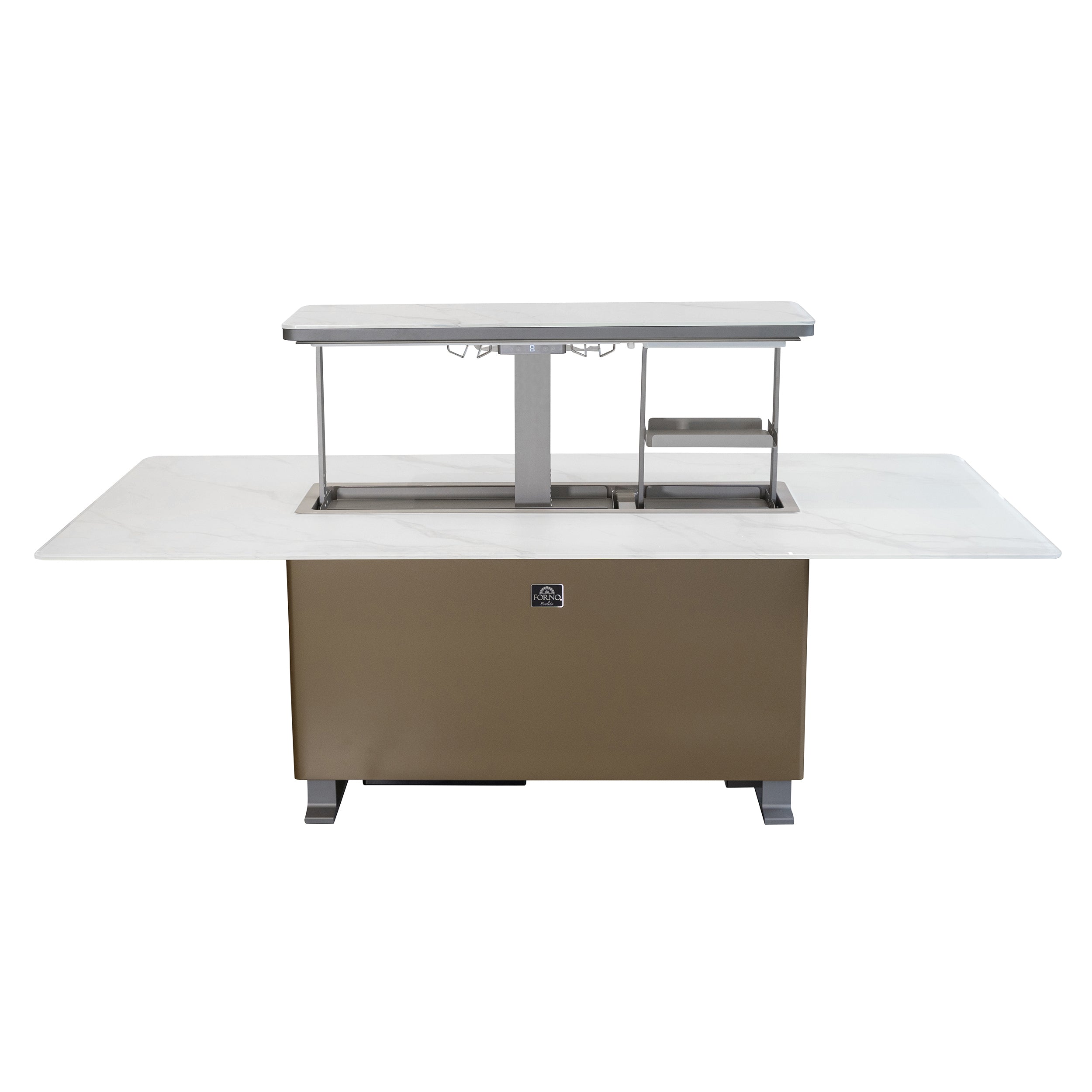 Cinetico Smart Dining Table in White, 5.3 cu.ft fridge and freezer with Bluetooth control