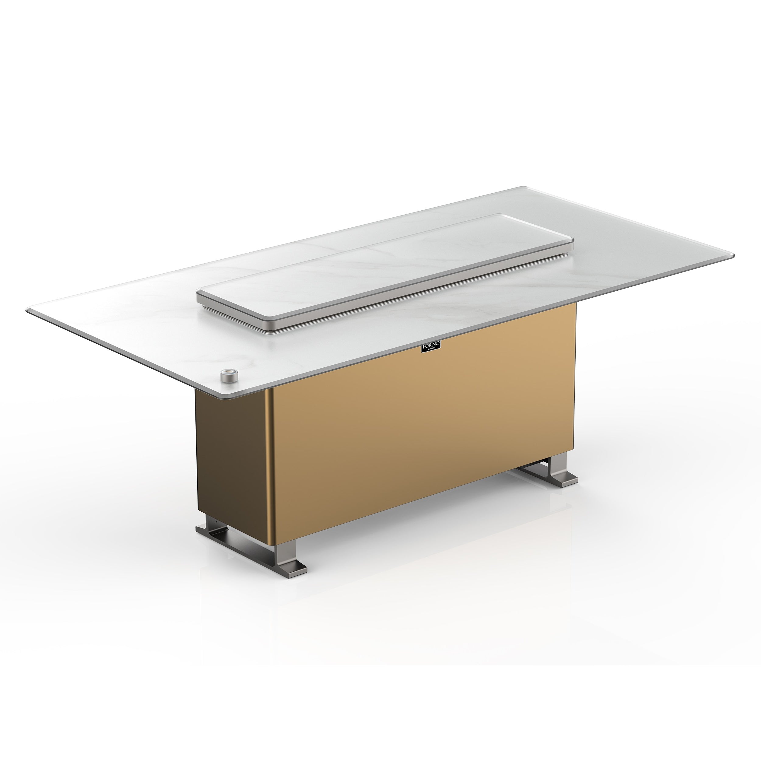 Cinetico Smart Dining Table in White, 5.3 cu.ft fridge and freezer with Bluetooth control