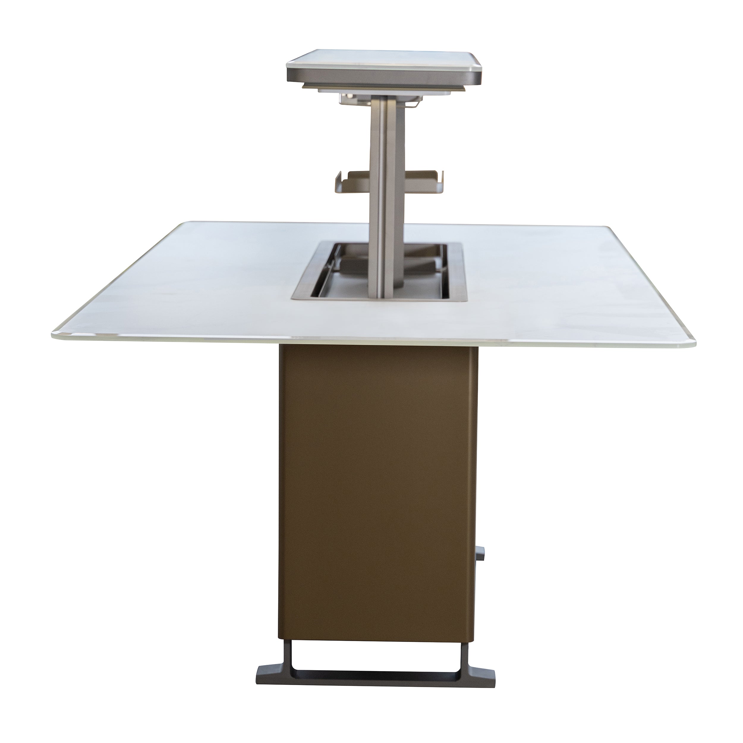 Cinetico Smart Dining Table in White, 5.3 cu.ft fridge and freezer with Bluetooth control