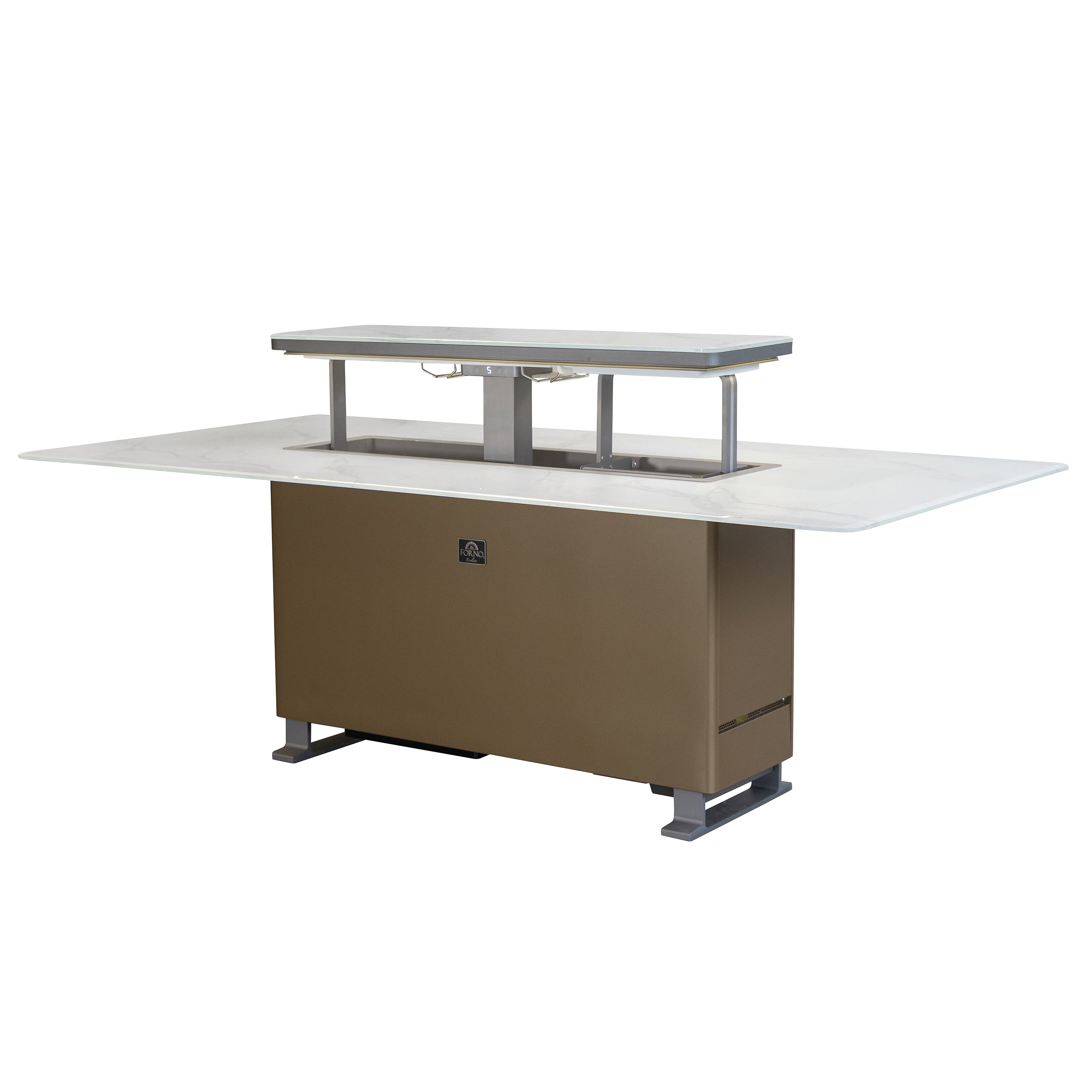 Cinetico Smart Dining Table in White, 5.3 cu.ft fridge and freezer with Bluetooth control