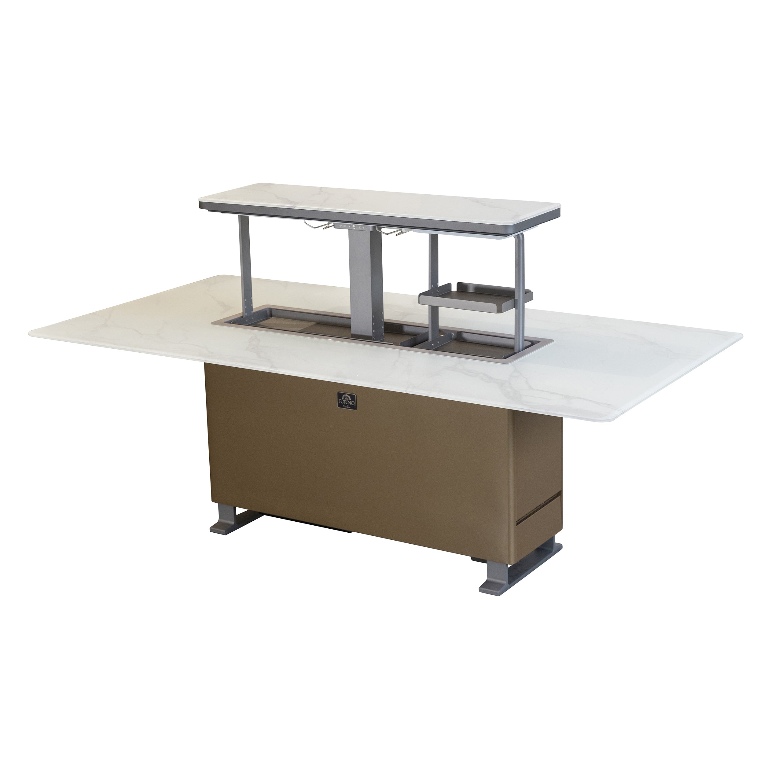 Cinetico Smart Dining Table in White, 5.3 cu.ft fridge and freezer with Bluetooth control