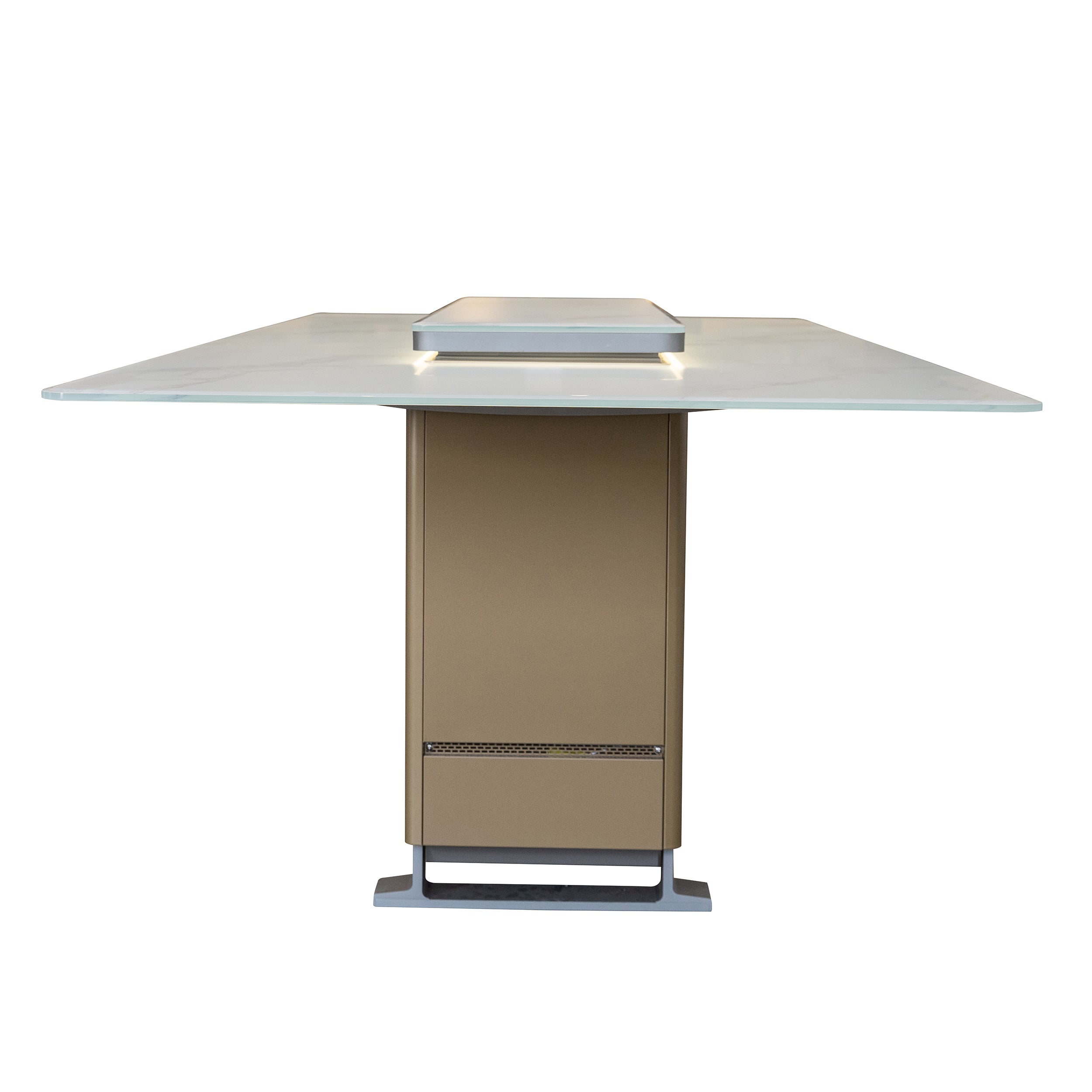 Cinetico Smart Dining Table in White, 5.3 cu.ft fridge and freezer with Bluetooth control