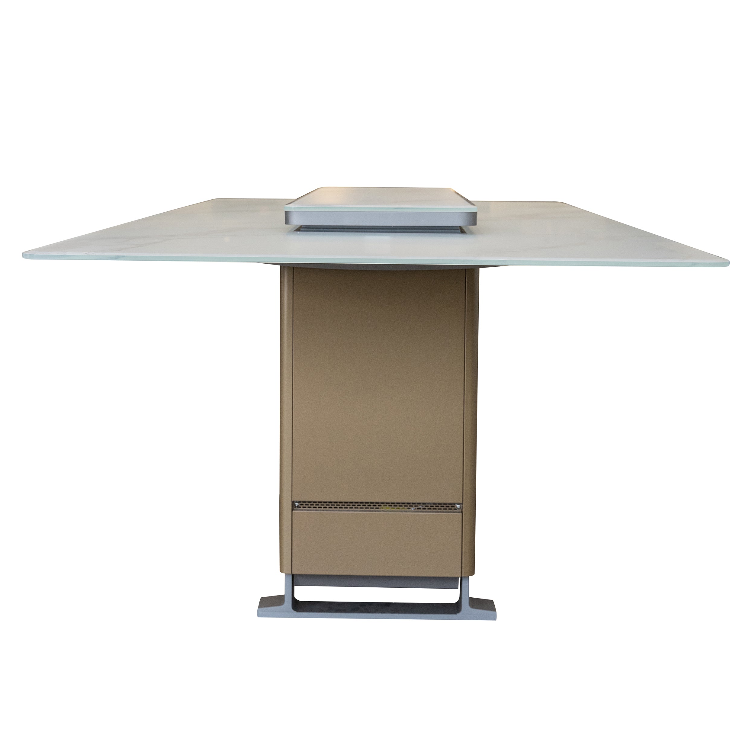 Cinetico Smart Dining Table in White, 5.3 cu.ft fridge and freezer with Bluetooth control