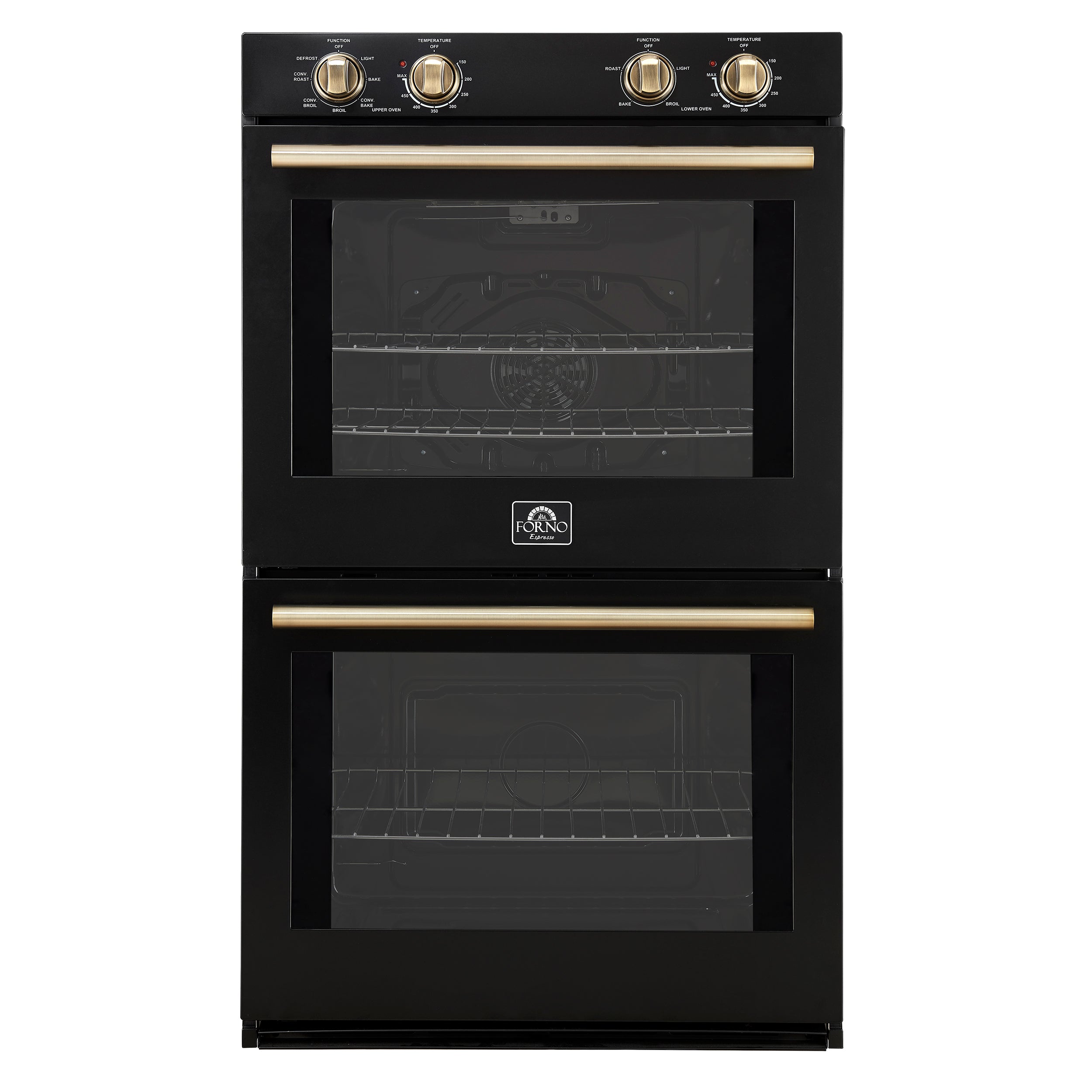 Forno Vomero 30-Inch Double Wall Oven, Black, 10 cu.ft Total Capacity, 7100W Convection, Mechanical Controls, Manuel Steam Clean