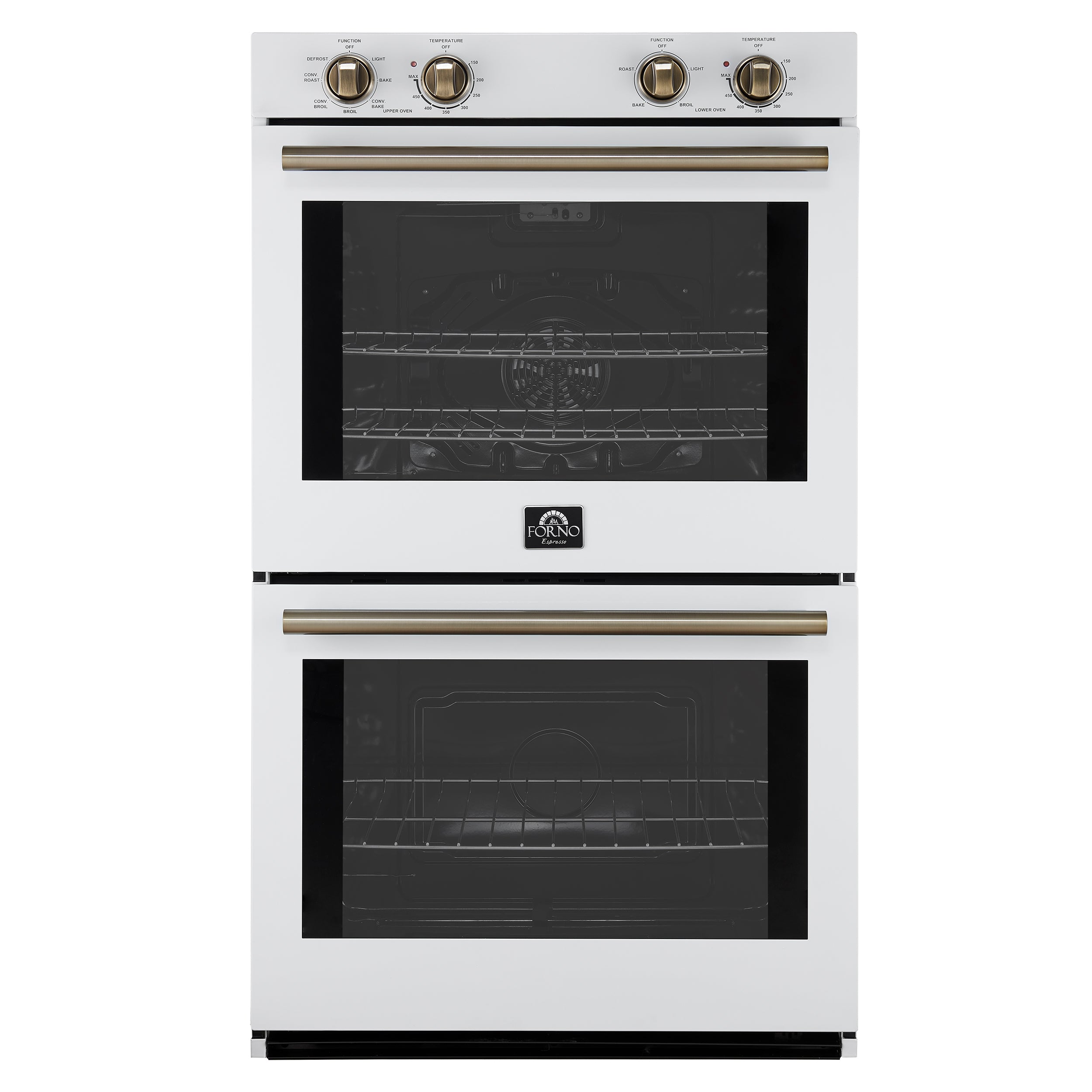 Forno Vomero 30-Inch Double Wall Oven, White, 10 cu.ft Total Capacity, 7100W Convection, Mechanical Controls, Manuel Steam Clean