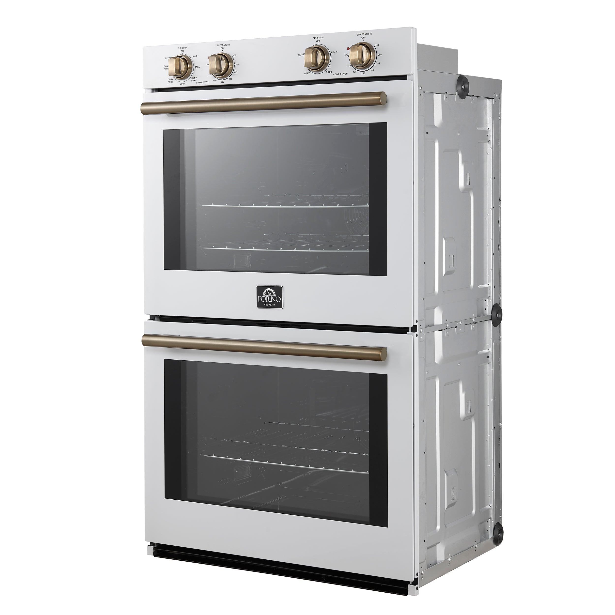 Forno Vomero 30-Inch Double Wall Oven, White, 10 cu.ft Total Capacity, 7100W Convection, Mechanical Controls, Manuel Steam Clean