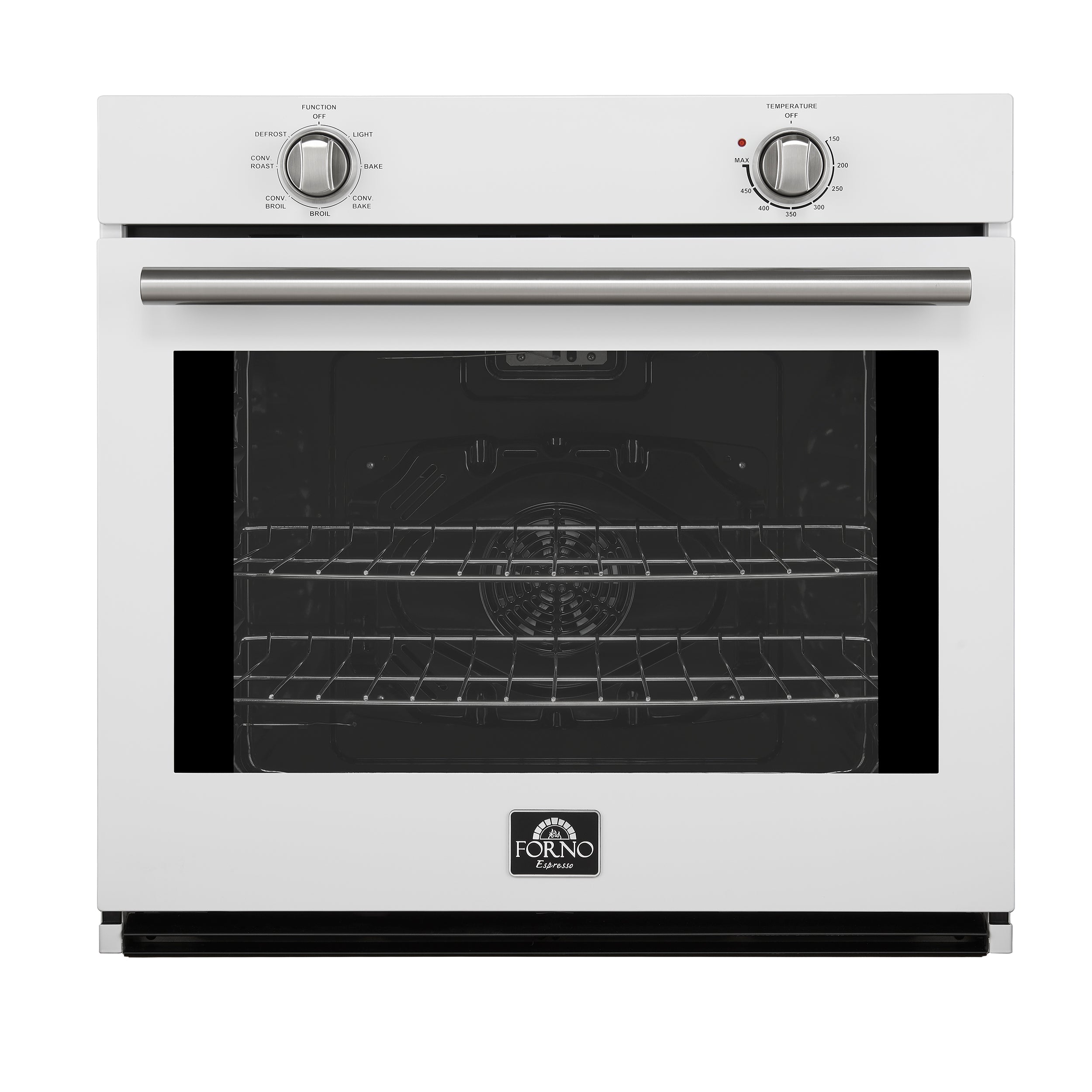 Forno Vomero 30-Inch Wall Oven, White, 5 cu.ft Capacity, 3550 Watts Convection, Mechanical Controls, Manuel Steam Clean