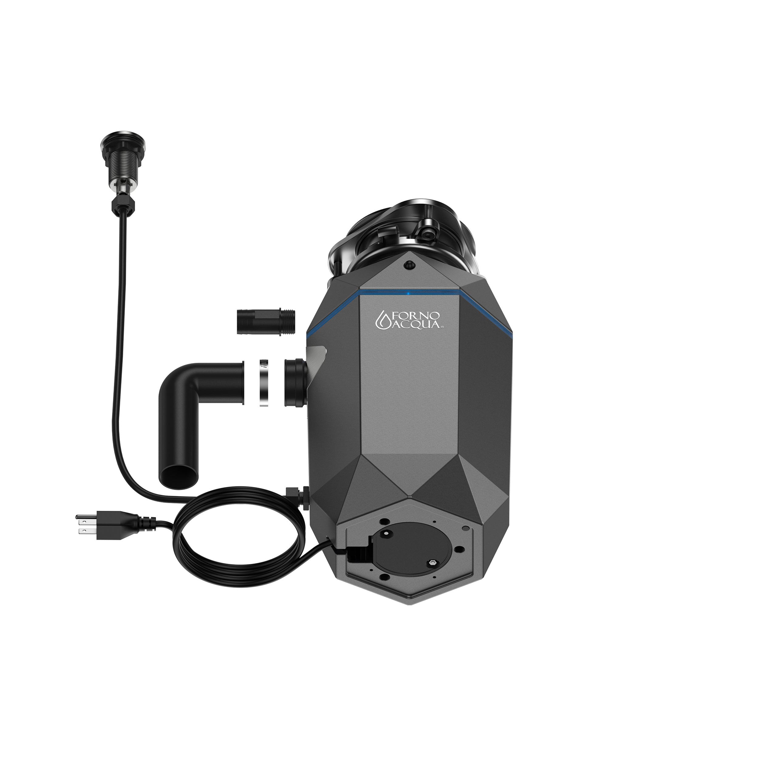 FORNO ACQUA BrightDIAMOND Black Onyx 3/4HP Super Quiet Garbage Disposal Corded with Motion Sensor Cabinet Light & Pre-Wired Air Switch